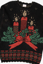 Vintage Black Holiday Time Candles Ugly Christmas Pullover (1990s)