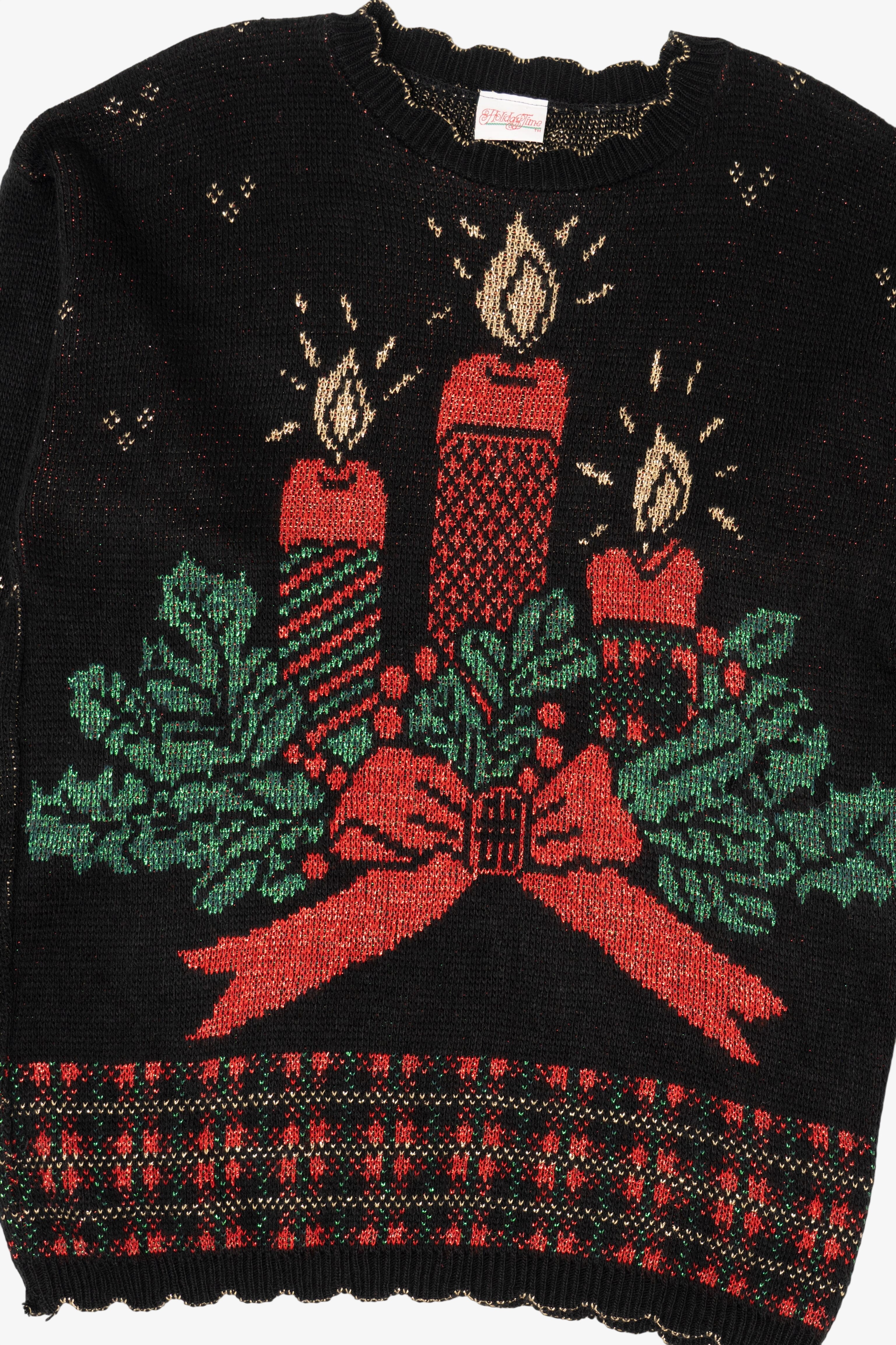 Vintage Black Holiday Time Candles Ugly Christmas Pullover (1990s)