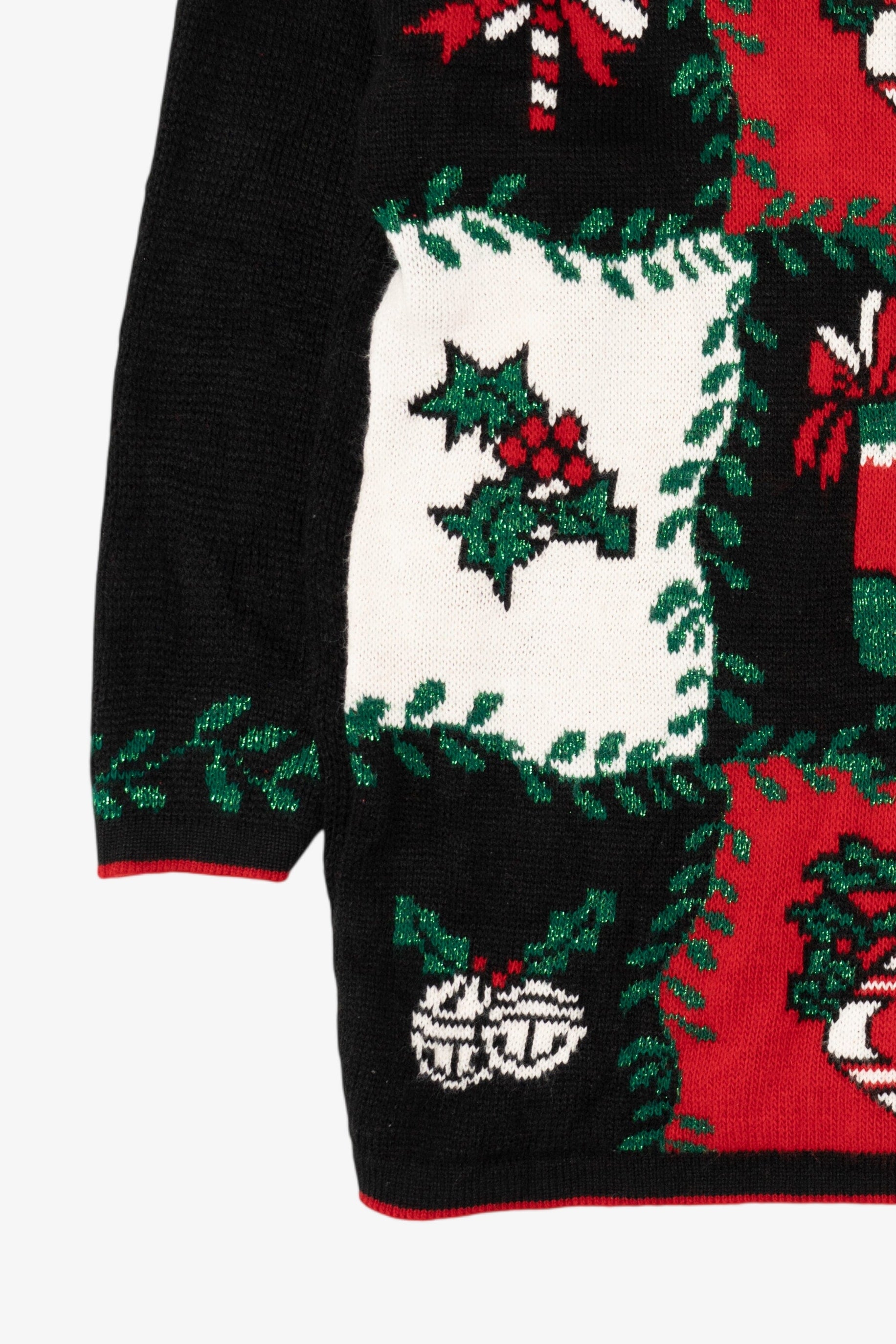 Vintage Black Holiday Time Ornaments Ugly Christmas Pullover (1980s)