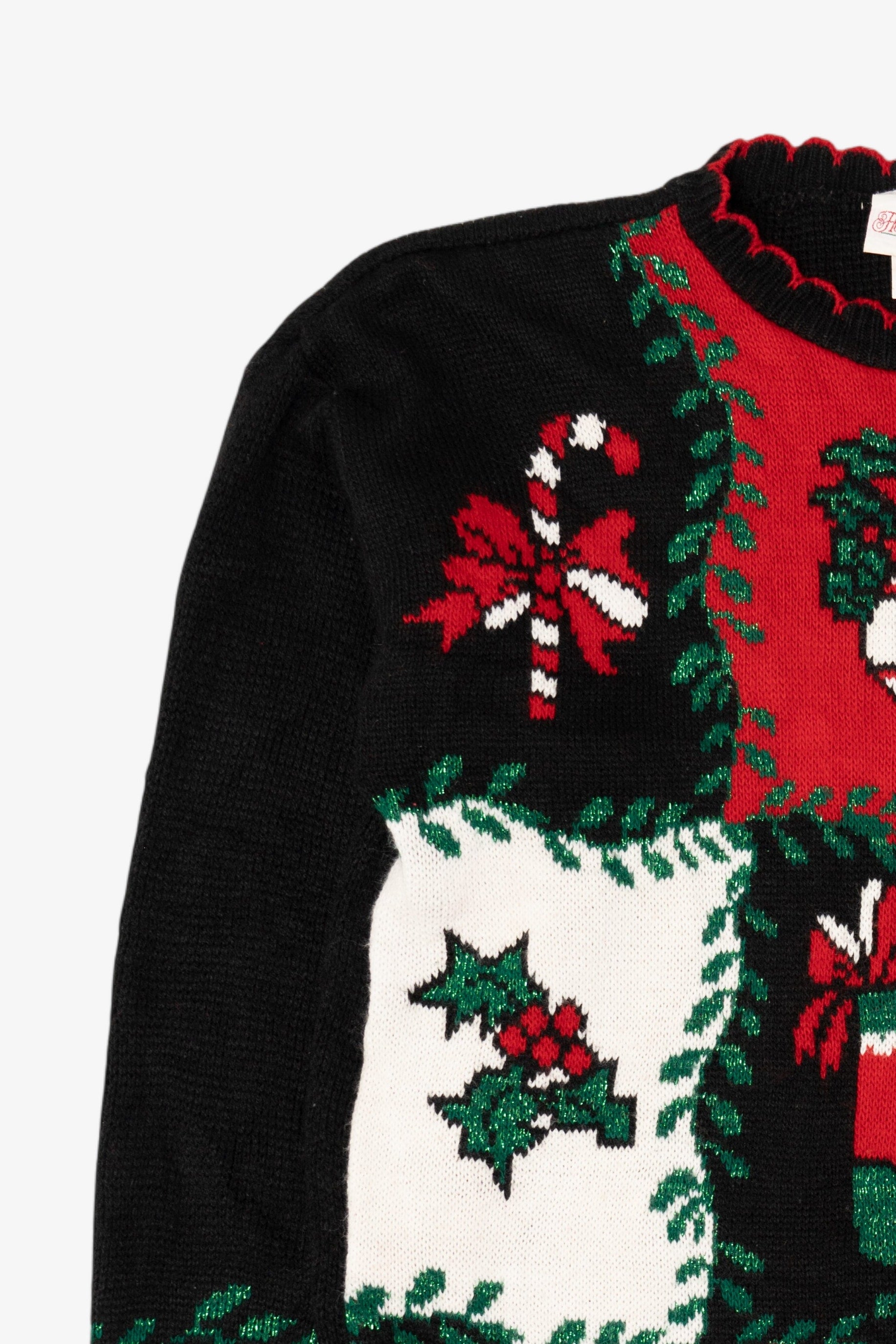 Vintage Black Holiday Time Ornaments Ugly Christmas Pullover (1980s)