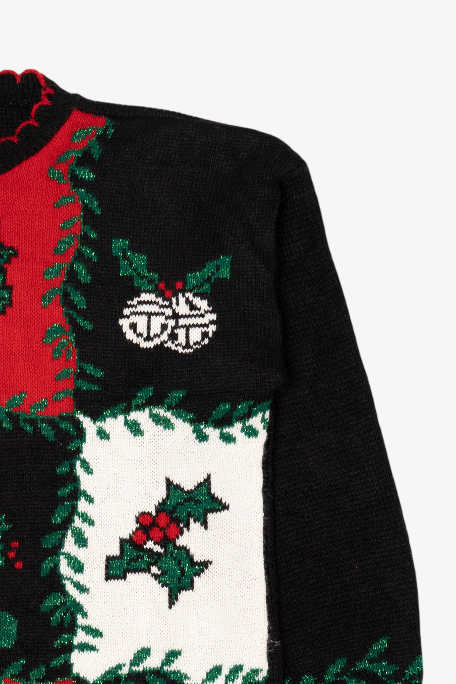 Vintage Black Holiday Time Ornaments Ugly Christmas Pullover (1980s)