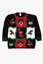Vintage Black Holiday Time Ornaments Ugly Christmas Pullover (1980s)