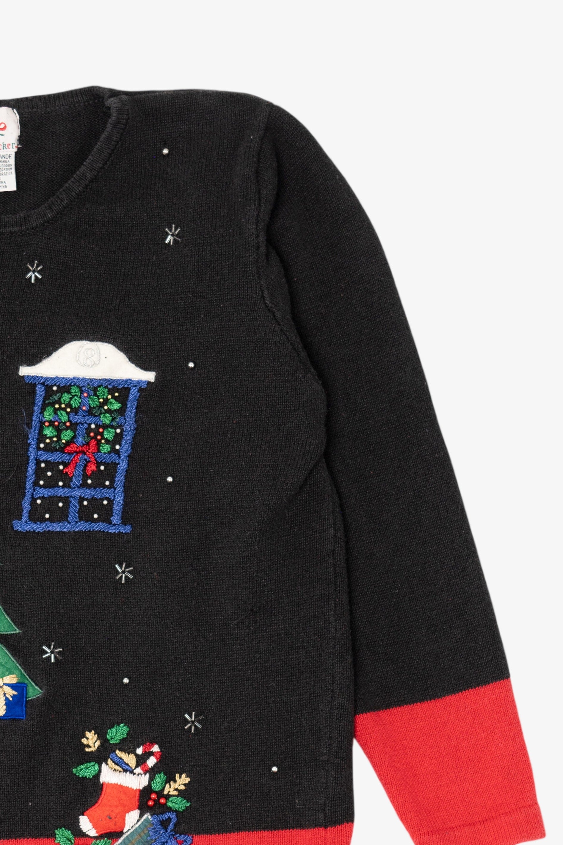 Vintage Black Nutcracker Presents Under Tree Ugly Christmas Pullover (1990s)