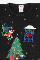 Vintage Black Nutcracker Presents Under Tree Ugly Christmas Pullover (1990s)