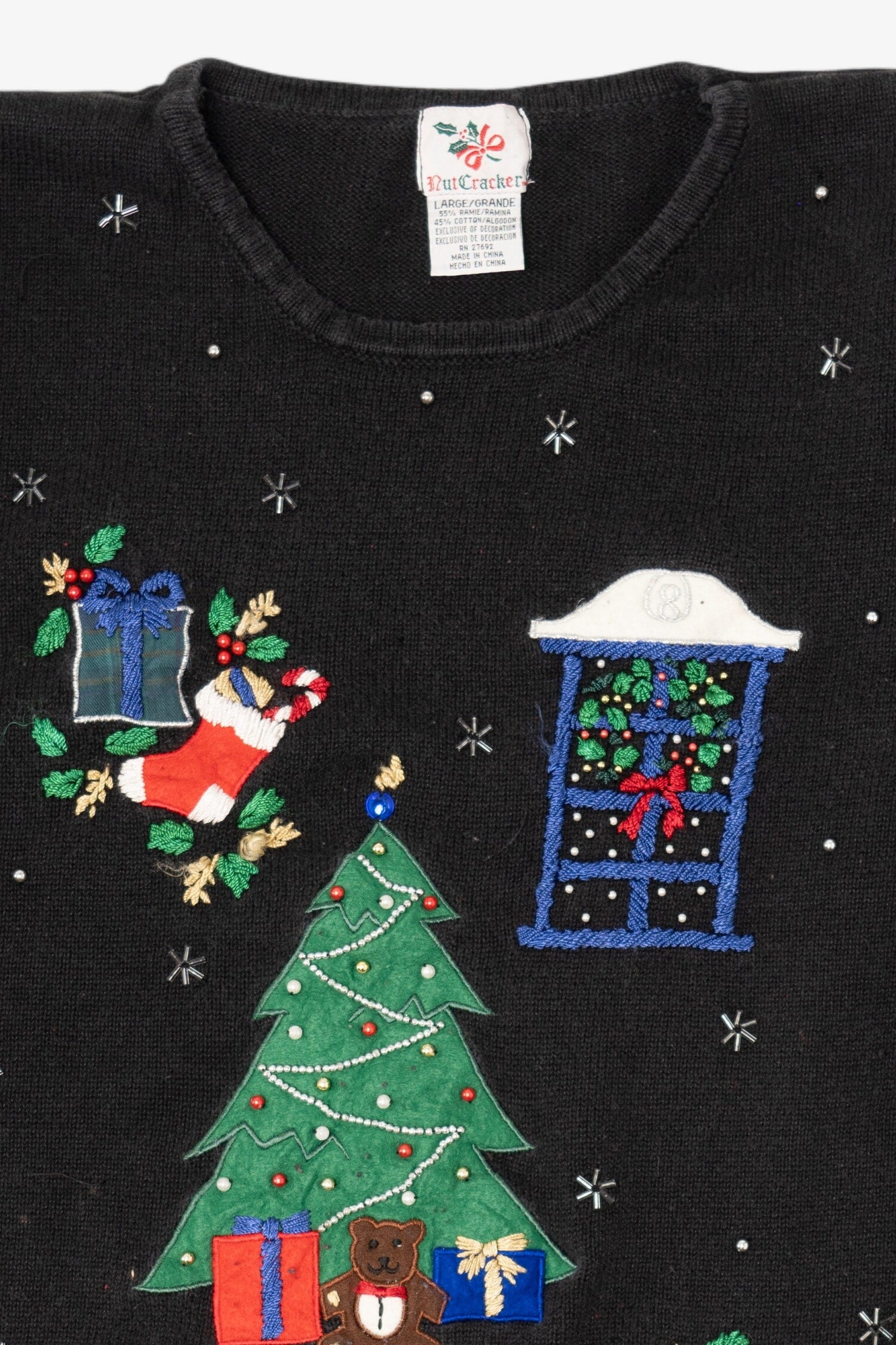 Vintage Black Nutcracker Presents Under Tree Ugly Christmas Pullover (1990s)
