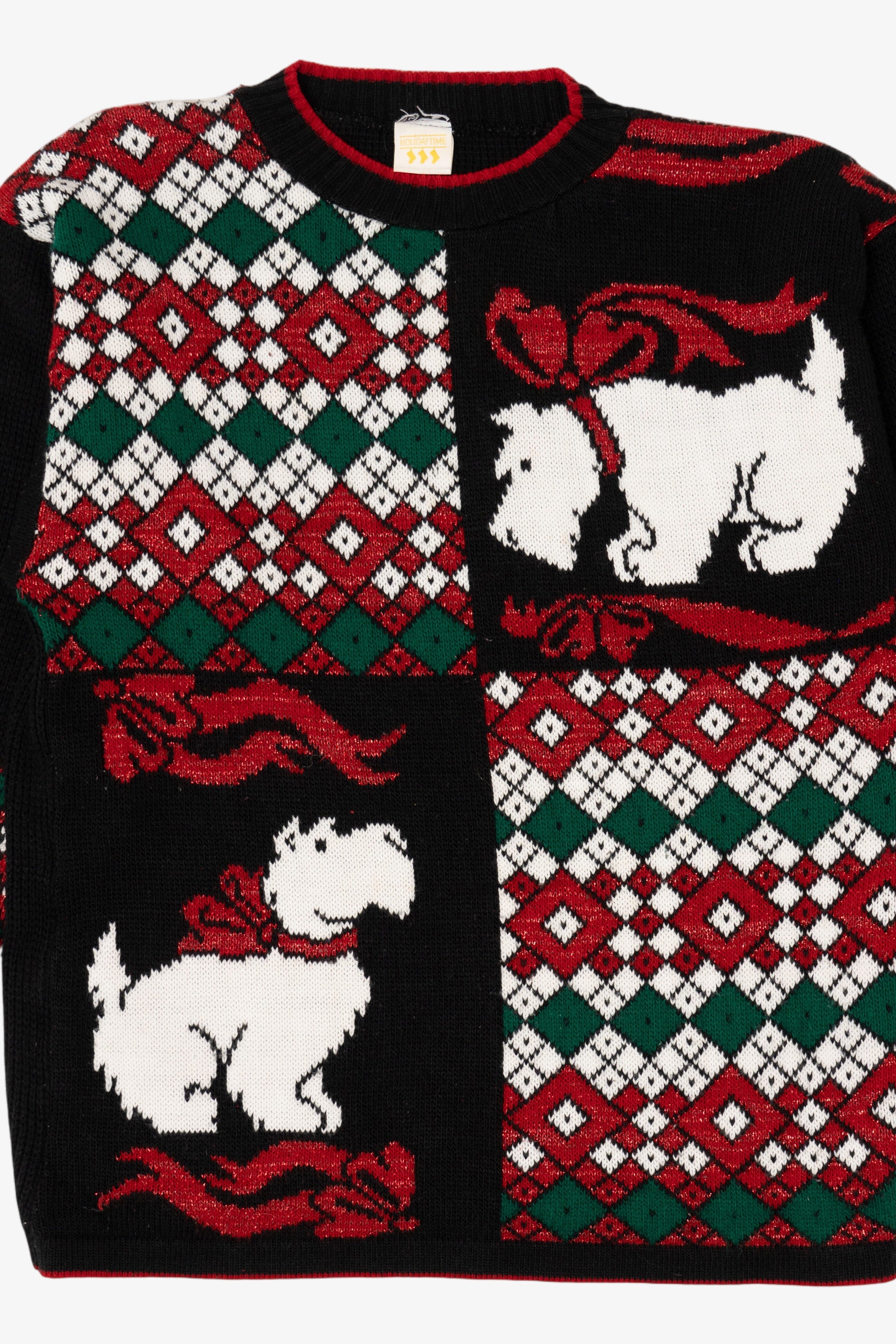 Vintage Black Holiday Time Dogs Ugly Christmas Pullover (1980s)