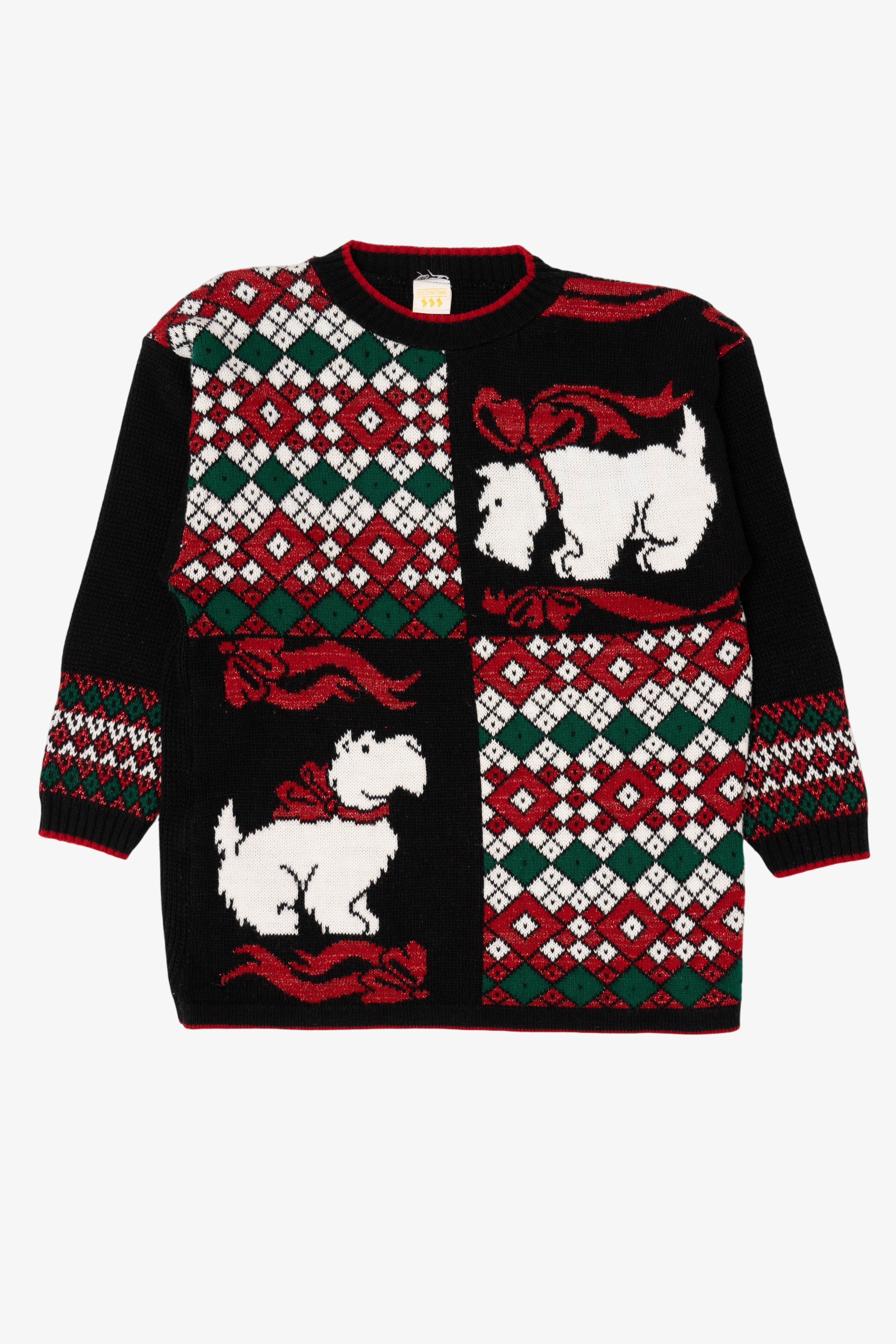 Vintage Black Holiday Time Dogs Ugly Christmas Pullover (1980s)