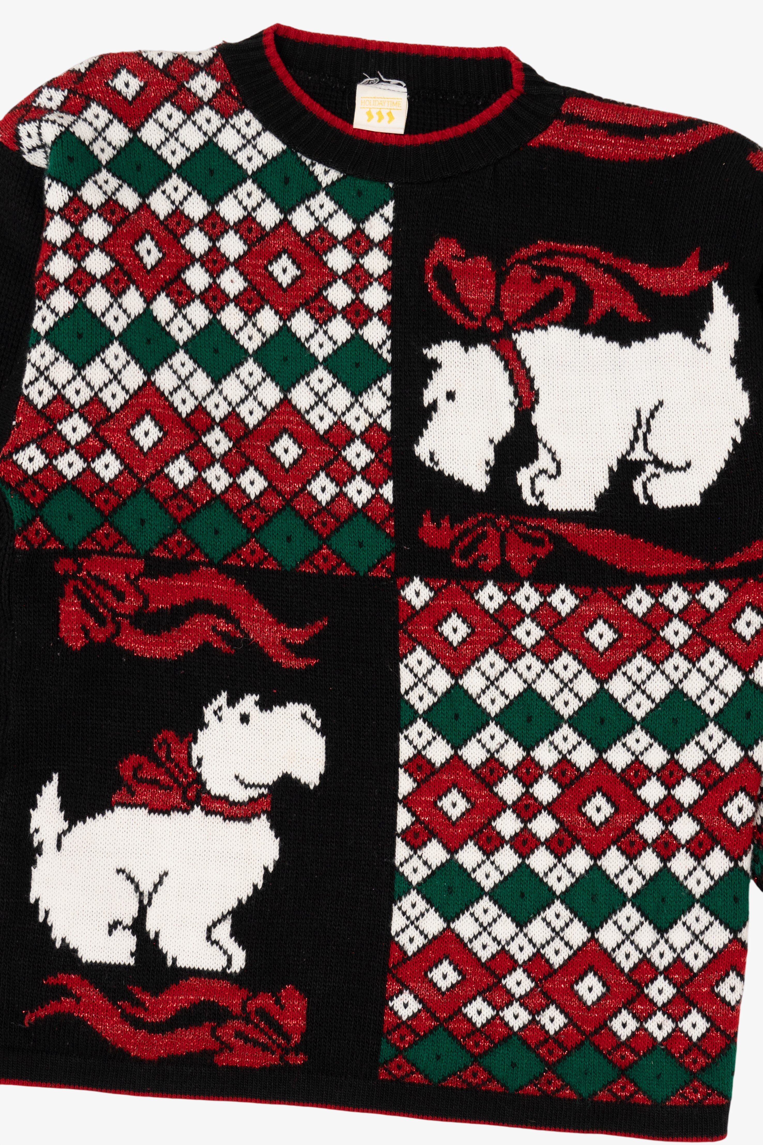 Vintage Black Holiday Time Dogs Ugly Christmas Pullover (1980s)