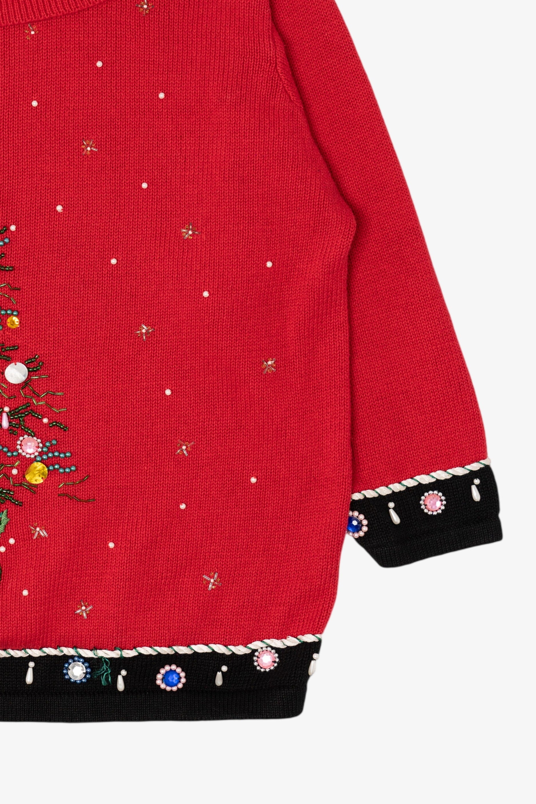 Vintage Red Victoria Jones Bejeweled Tree Ugly Christmas Pullover (1990s)