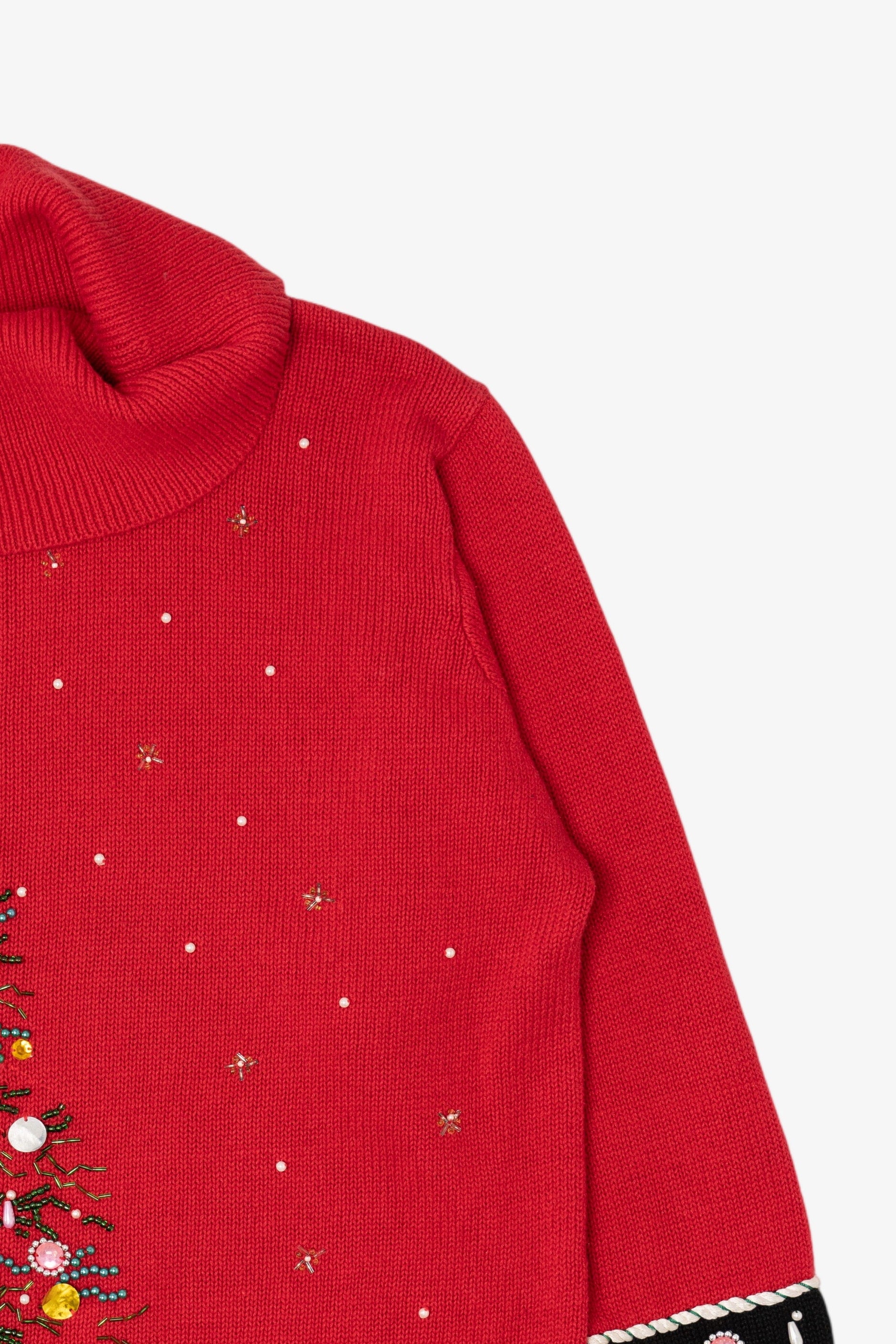 Vintage Red Victoria Jones Bejeweled Tree Ugly Christmas Pullover (1990s)