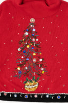 Vintage Red Victoria Jones Bejeweled Tree Ugly Christmas Pullover (1990s)