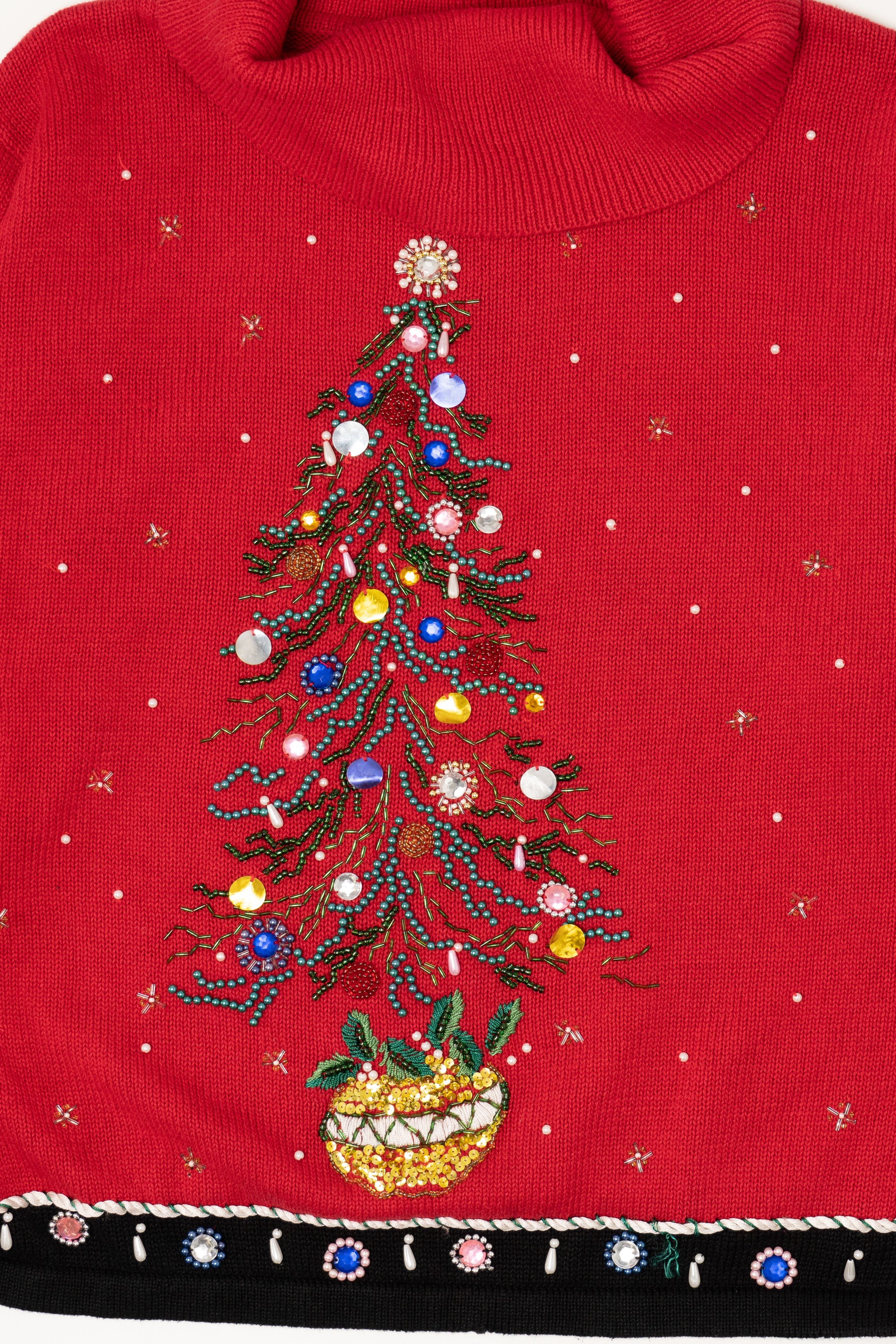 Vintage Red Victoria Jones Bejeweled Tree Ugly Christmas Pullover (1990s)