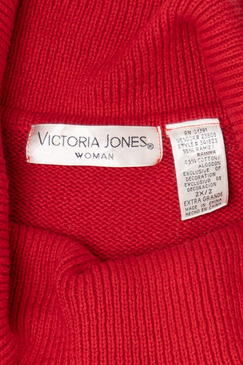 Vintage Red Victoria Jones Bejeweled Tree Ugly Christmas Pullover (1990s)