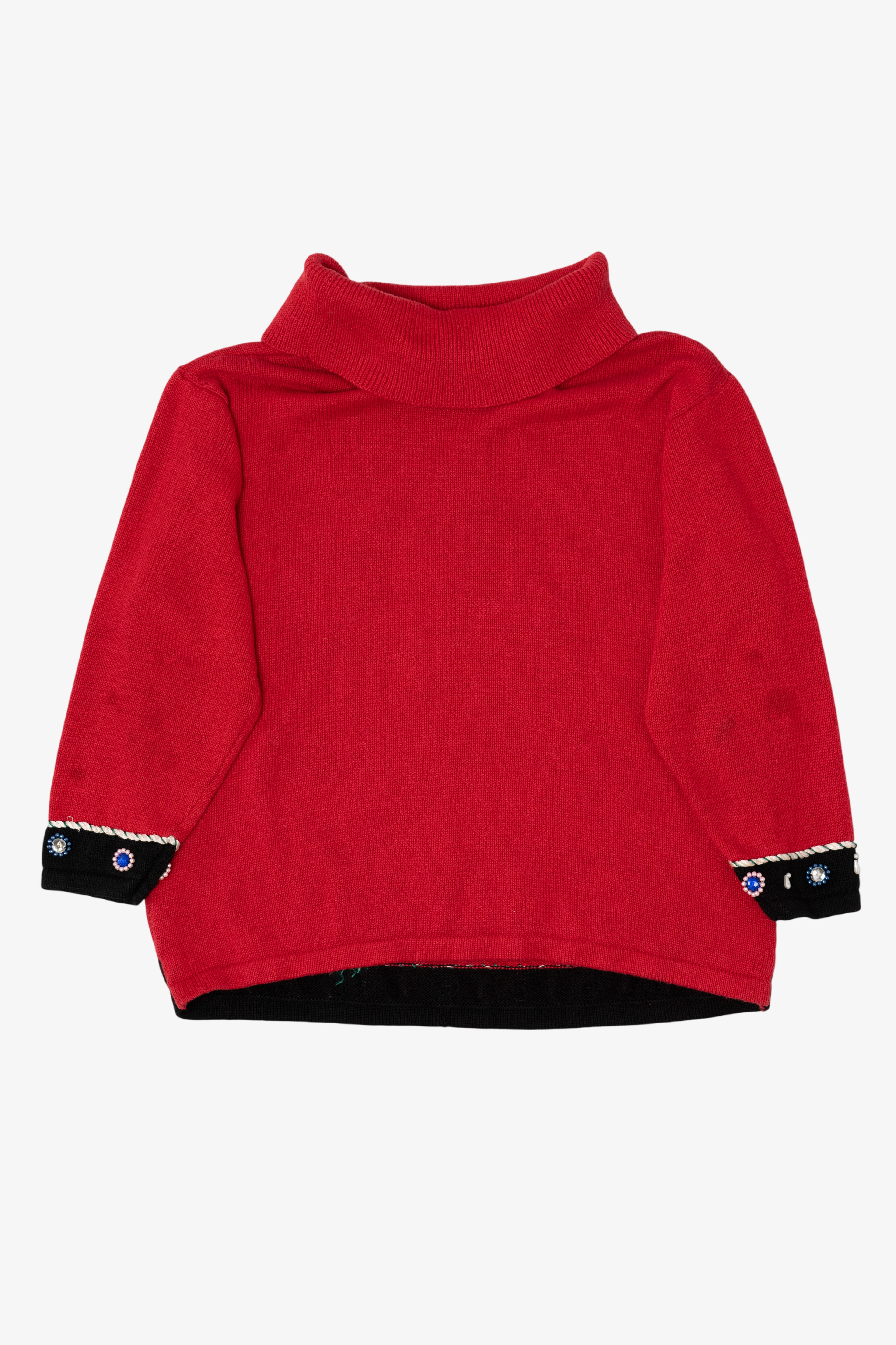 Vintage Red Victoria Jones Bejeweled Tree Ugly Christmas Pullover (1990s)
