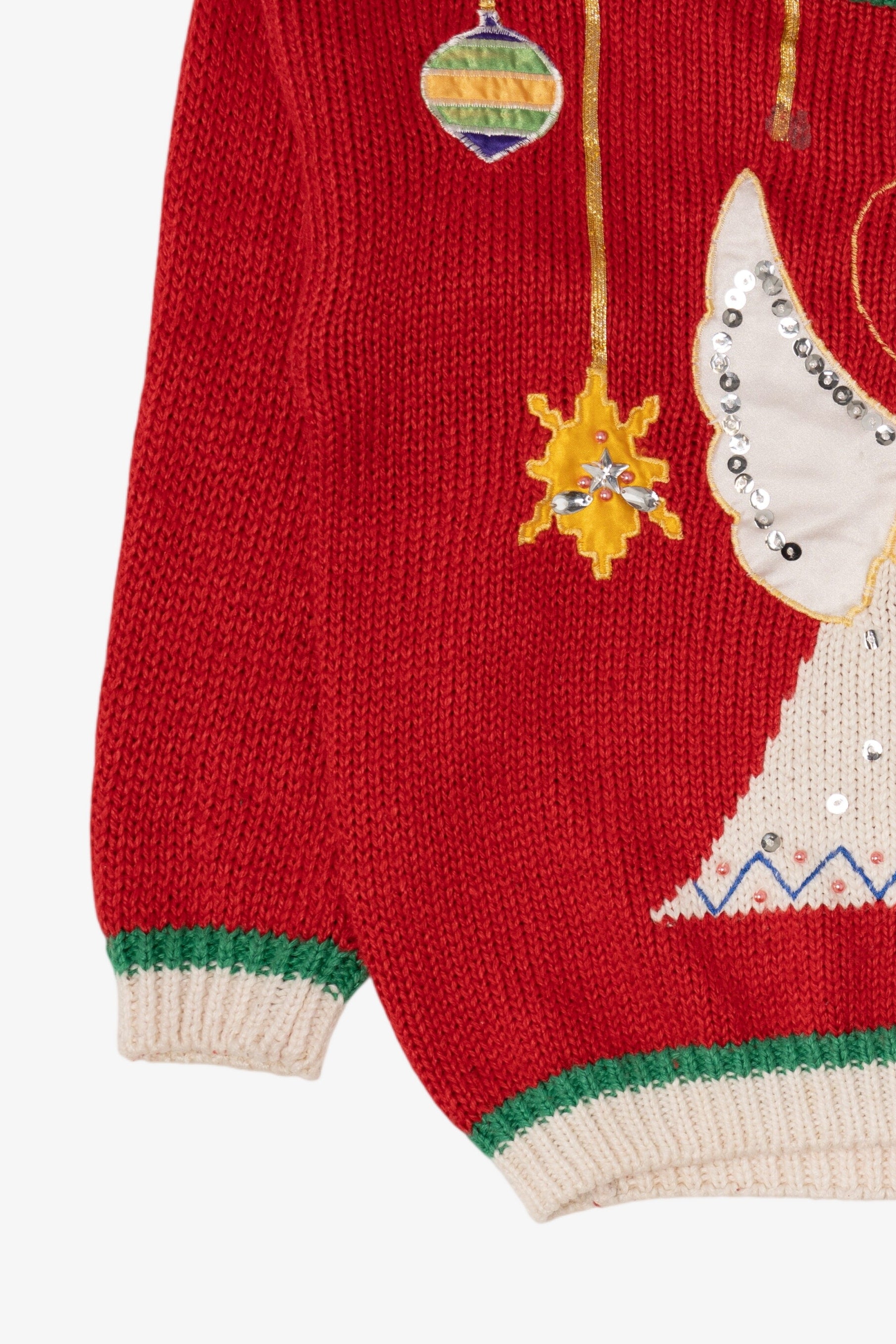 Vintage Hand Knit Red Color Cues Angel Ugly Christmas Pullover (1990s)