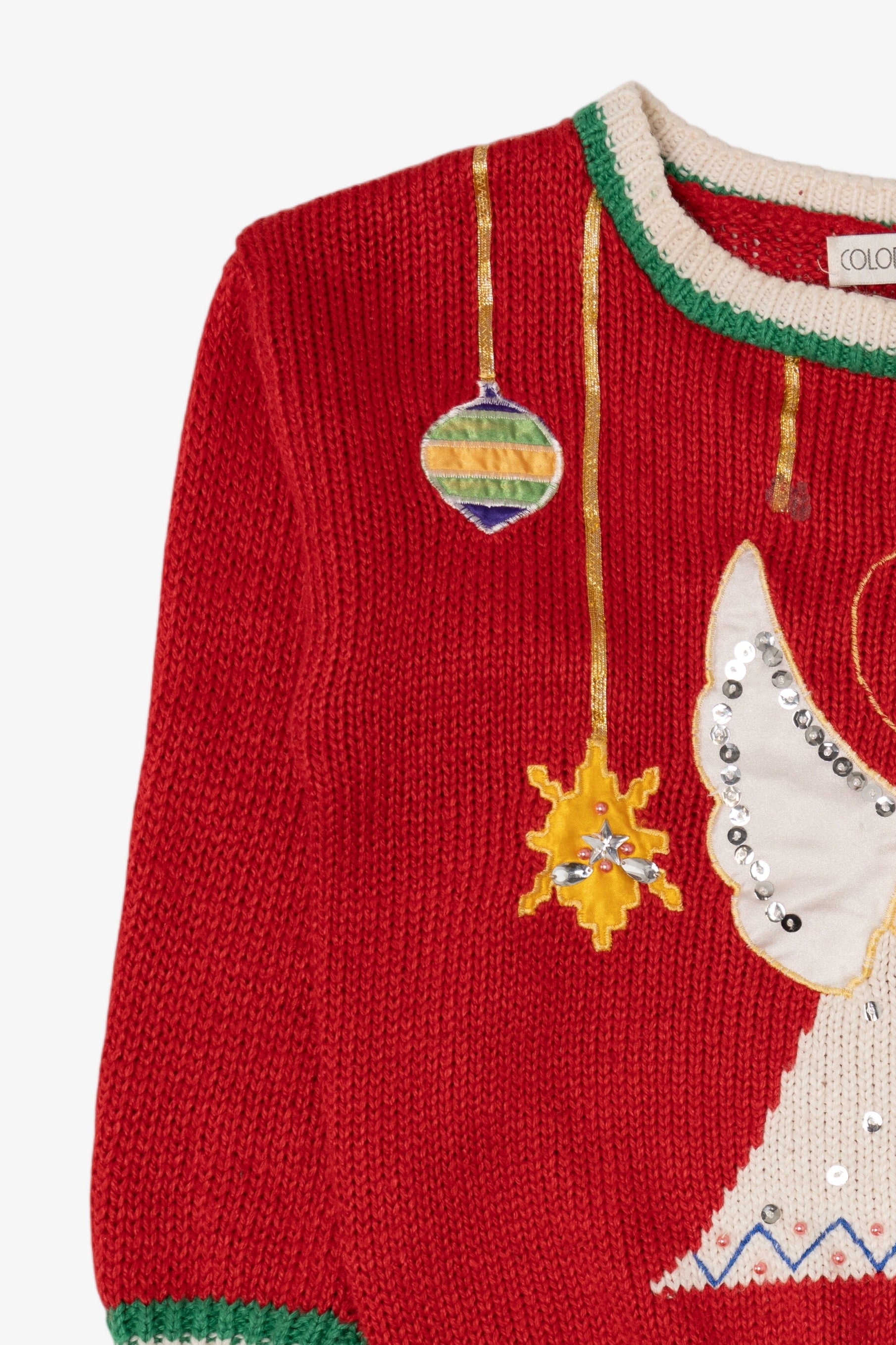 Vintage Hand Knit Red Color Cues Angel Ugly Christmas Pullover (1990s)