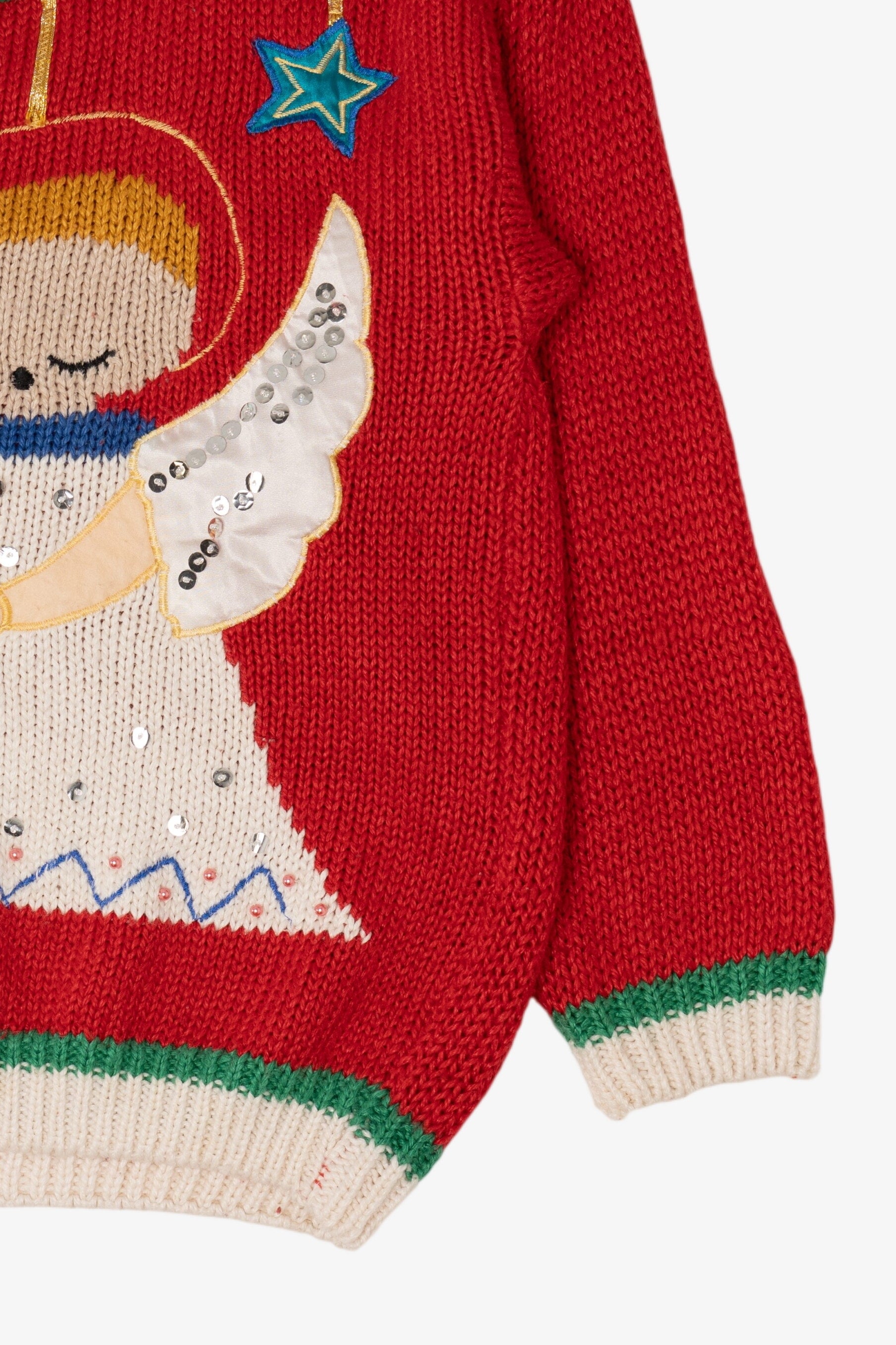 Vintage Hand Knit Red Color Cues Angel Ugly Christmas Pullover (1990s)