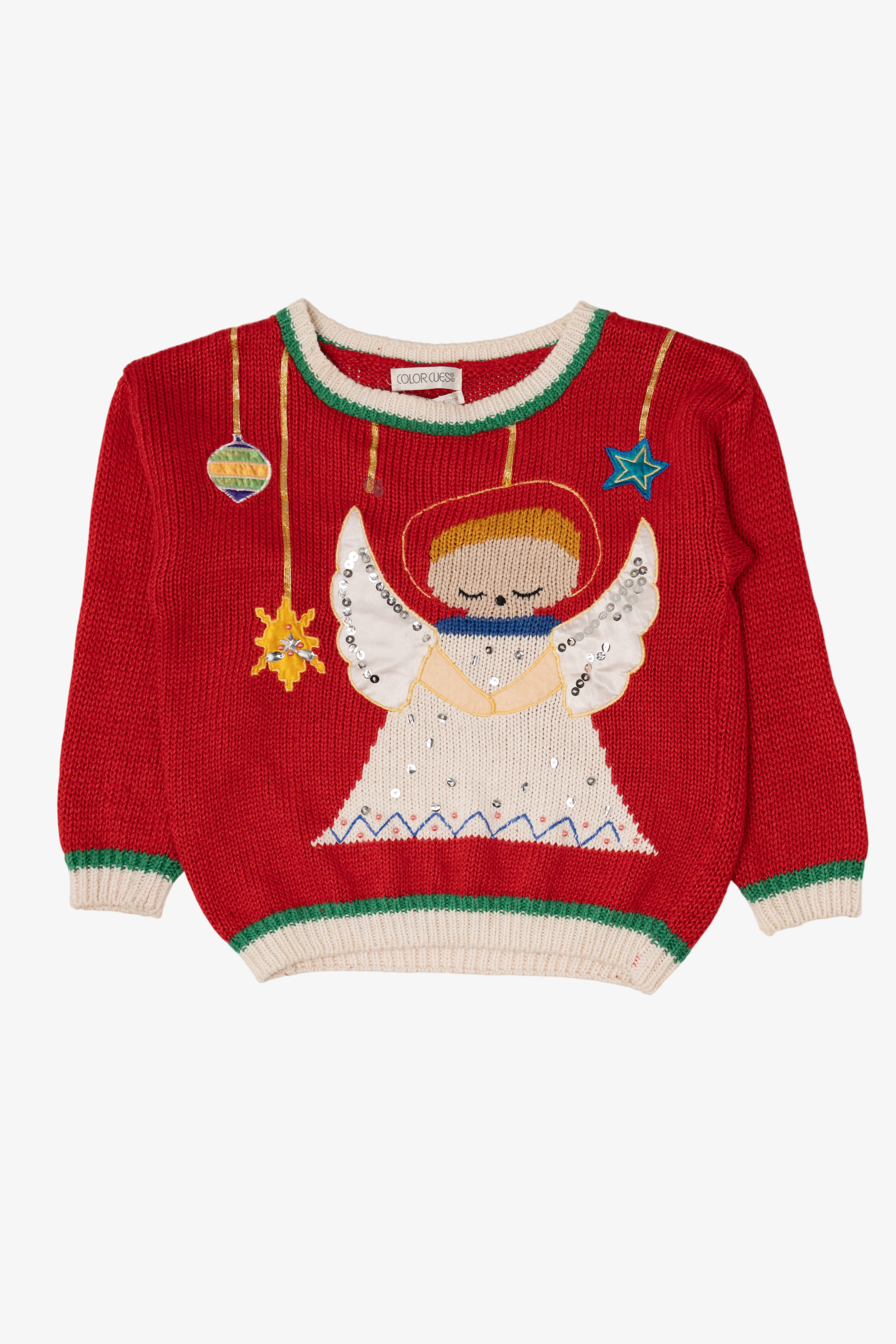 Vintage Hand Knit Red Color Cues Angel Ugly Christmas Pullover (1990s)