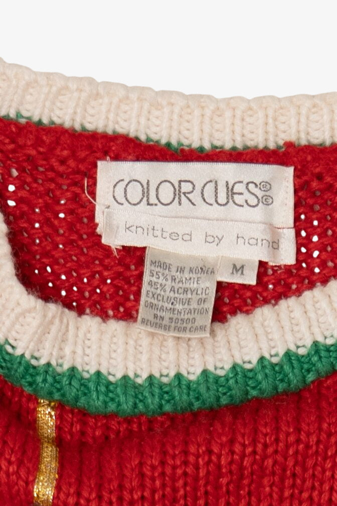 Vintage Hand Knit Red Color Cues Angel Ugly Christmas Pullover (1990s)