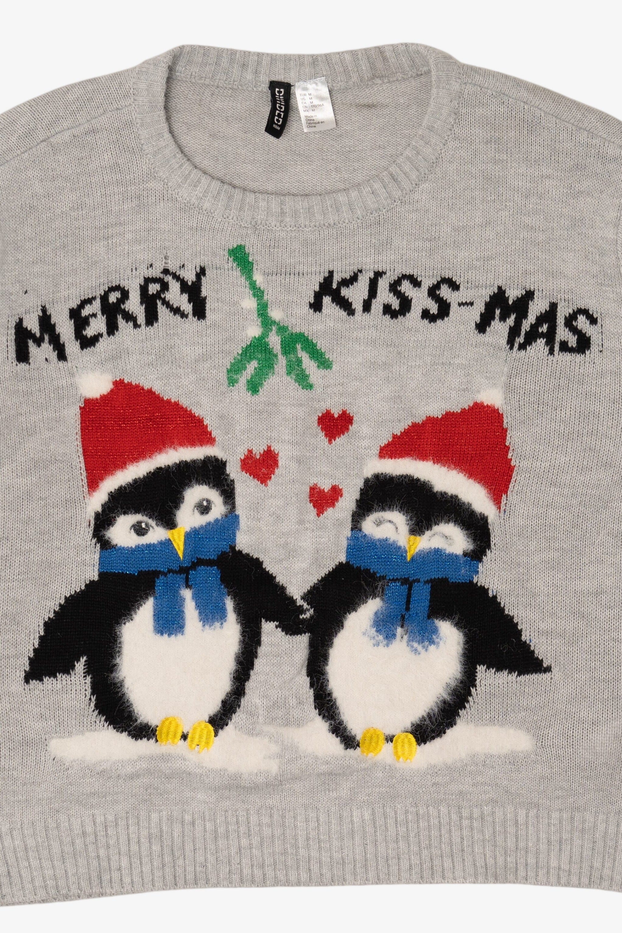 Gray Divided Penguins "Merry Kiss-Mas" Ugly Christmas Pullover (2020s)