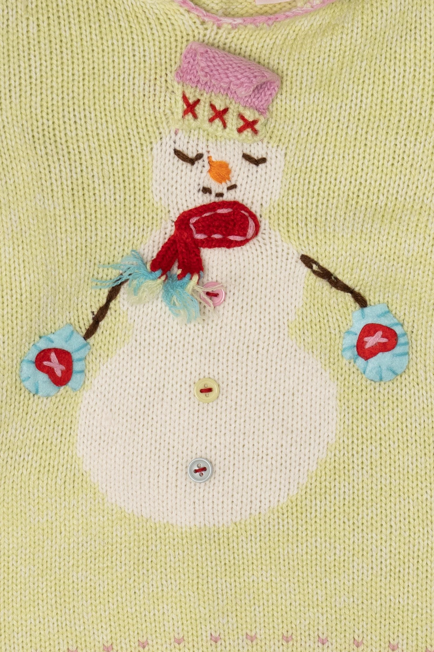 Vintage Kid Sized Light Green Nannettegirl Snowmen Ugly Christmas Sweater (sz 6) (1990s)
