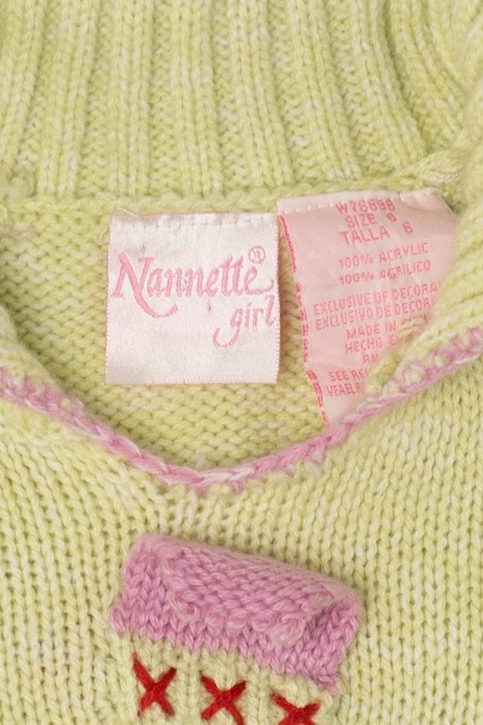 Vintage Kid Sized Light Green Nannettegirl Snowmen Ugly Christmas Sweater (sz 6) (1990s)