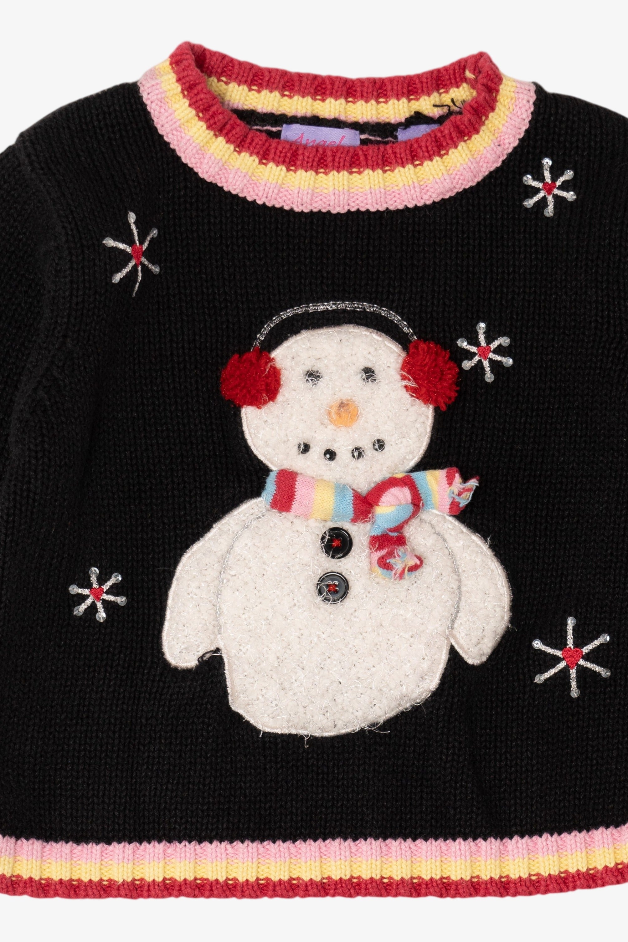 Vintage Kid Sized Black Angel Fish Snowmen Ugly Christmas Sweater (sz 5) (1990s)