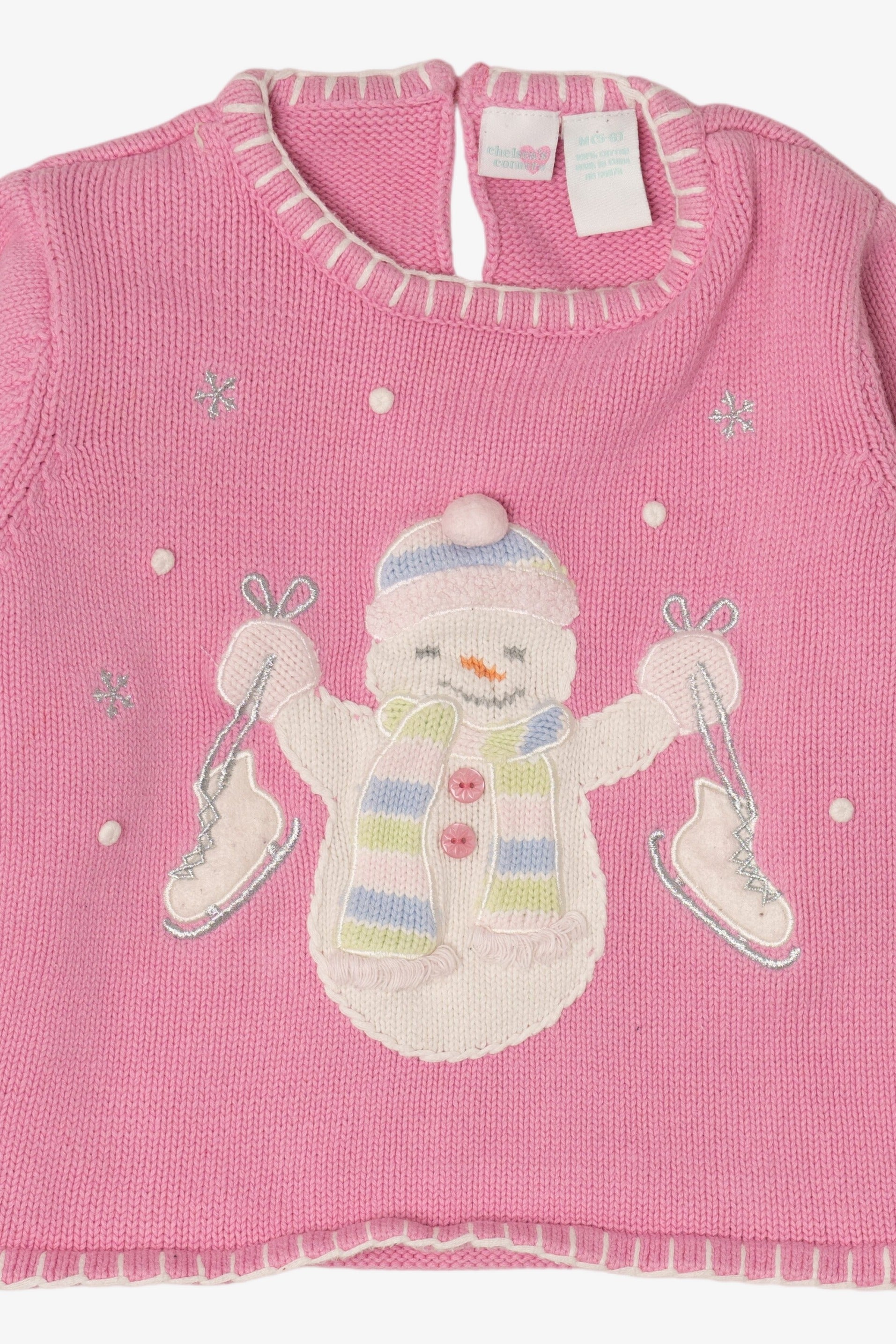 Vintage Kid Sized Pink Chelsea's Corners Snowmen Ugly Christmas Sweater (sz 5-6) (2000s)