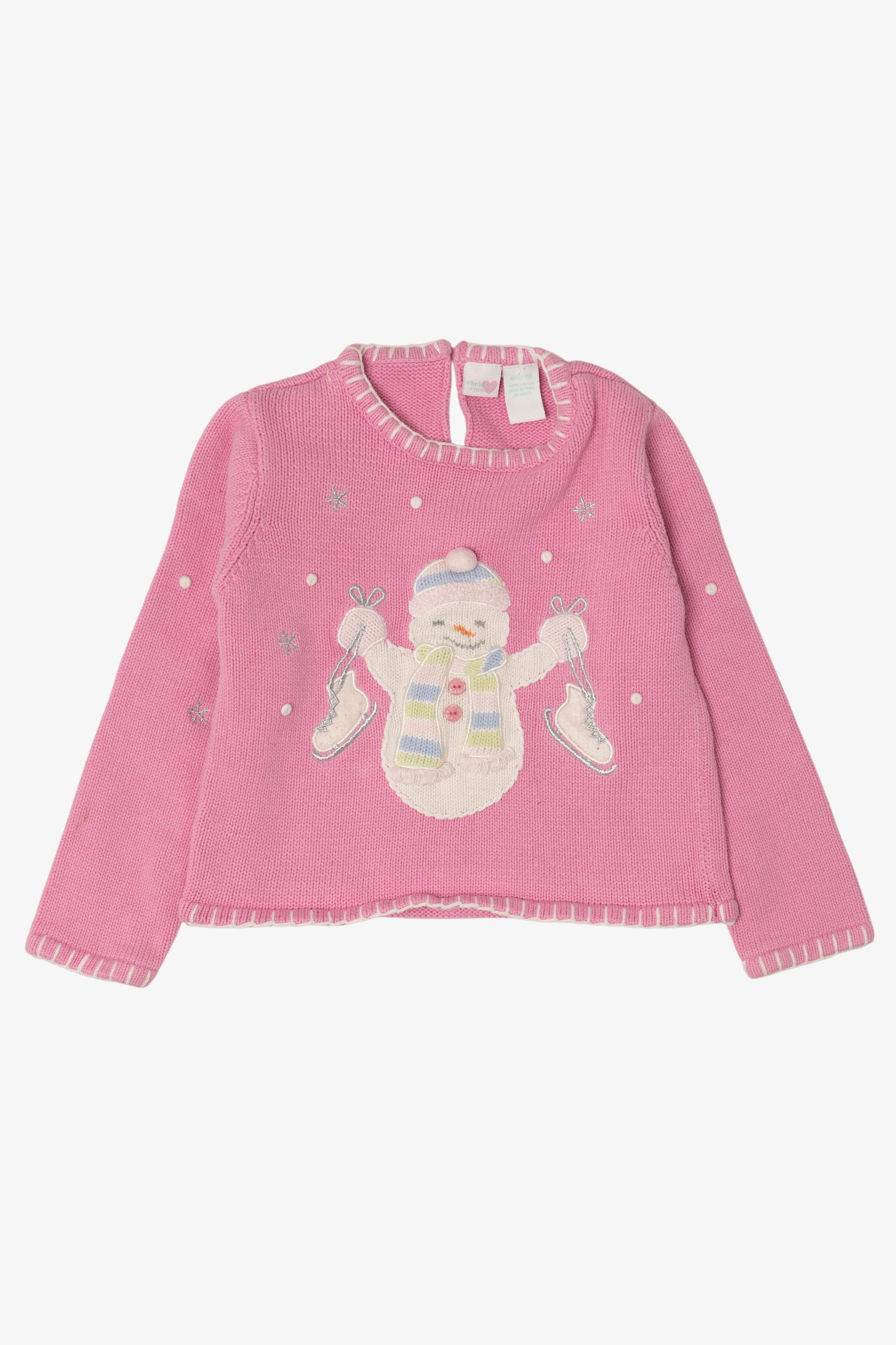 Vintage Kid Sized Pink Chelsea's Corners Snowmen Ugly Christmas Sweater (sz 5-6) (2000s)