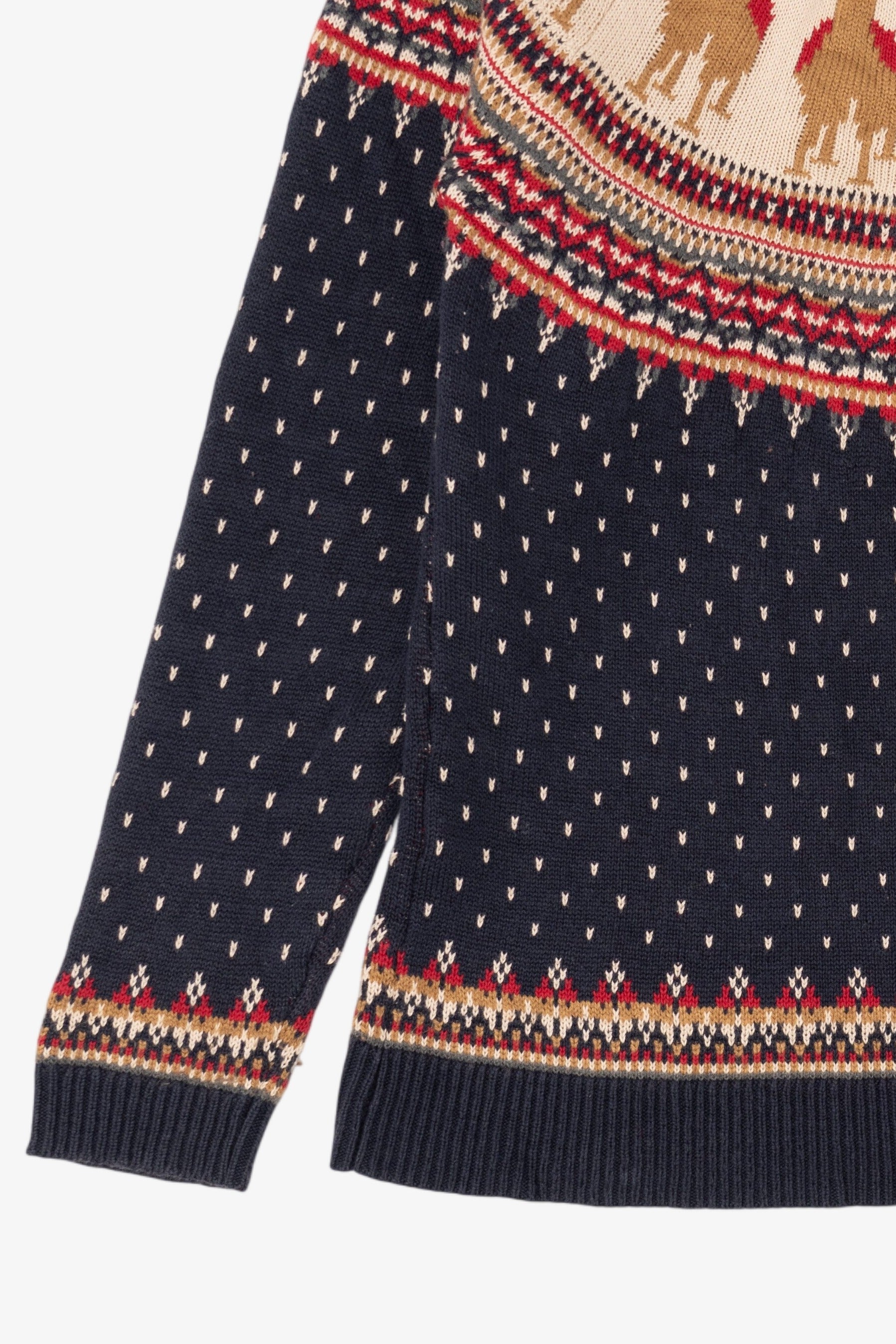 Vintage Navy Blue Christopher & Banks Llamas Fair Isle Christmas Pullover (2000s)