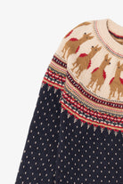 Vintage Navy Blue Christopher & Banks Llamas Fair Isle Christmas Pullover (2000s)