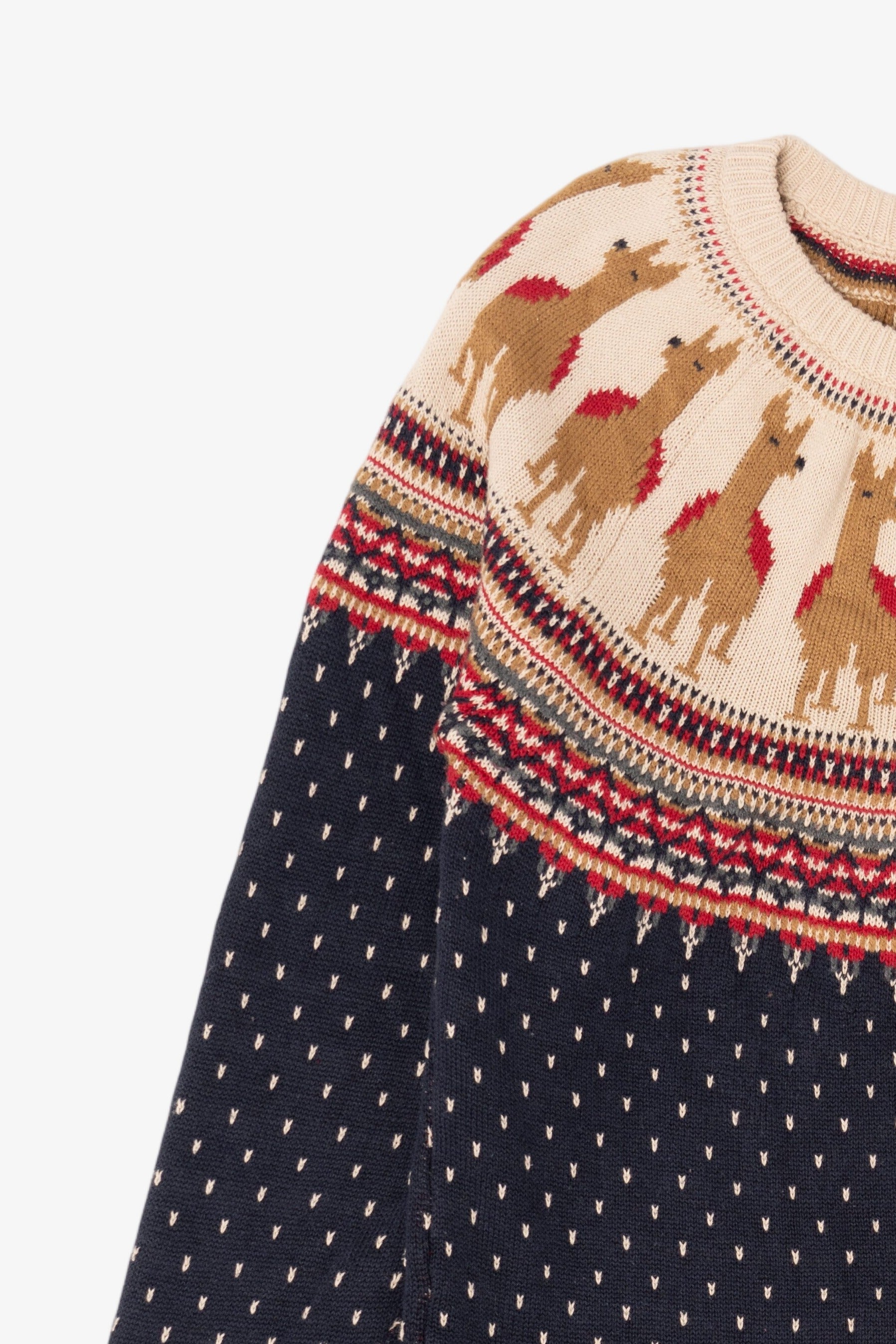 Vintage Navy Blue Christopher & Banks Llamas Fair Isle Christmas Pullover (2000s)