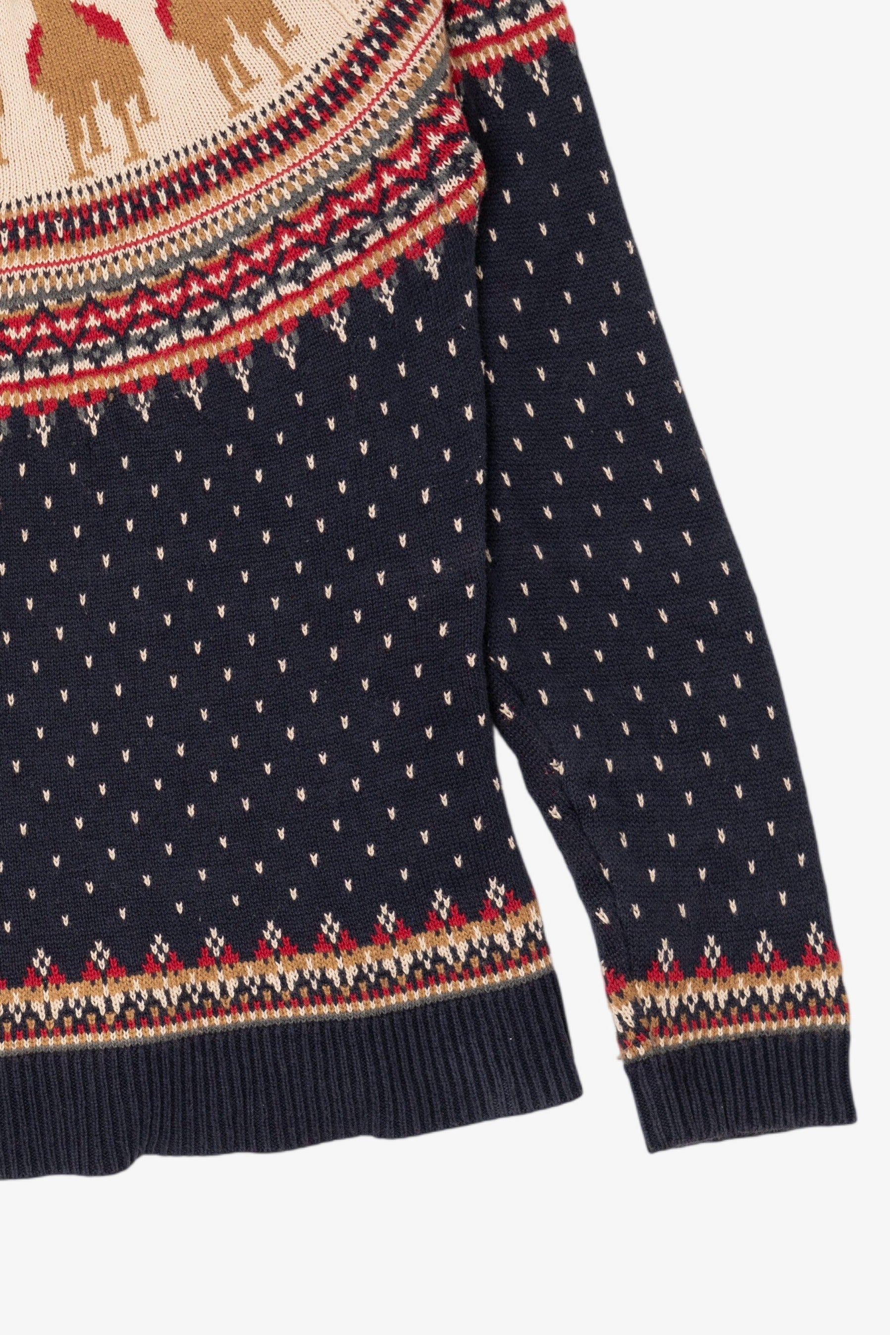 Vintage Navy Blue Christopher & Banks Llamas Fair Isle Christmas Pullover (2000s)