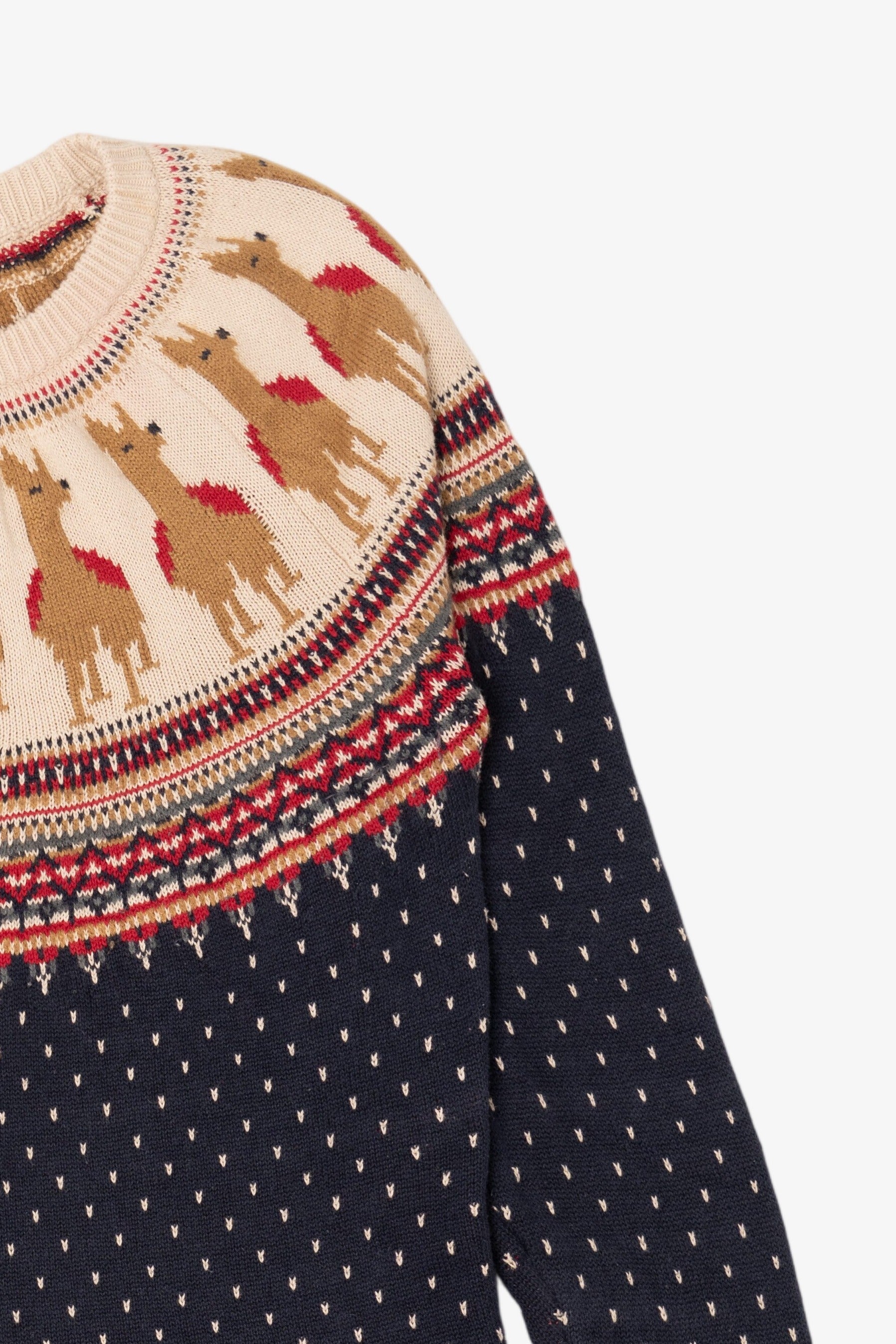 Vintage Navy Blue Christopher & Banks Llamas Fair Isle Christmas Pullover (2000s)