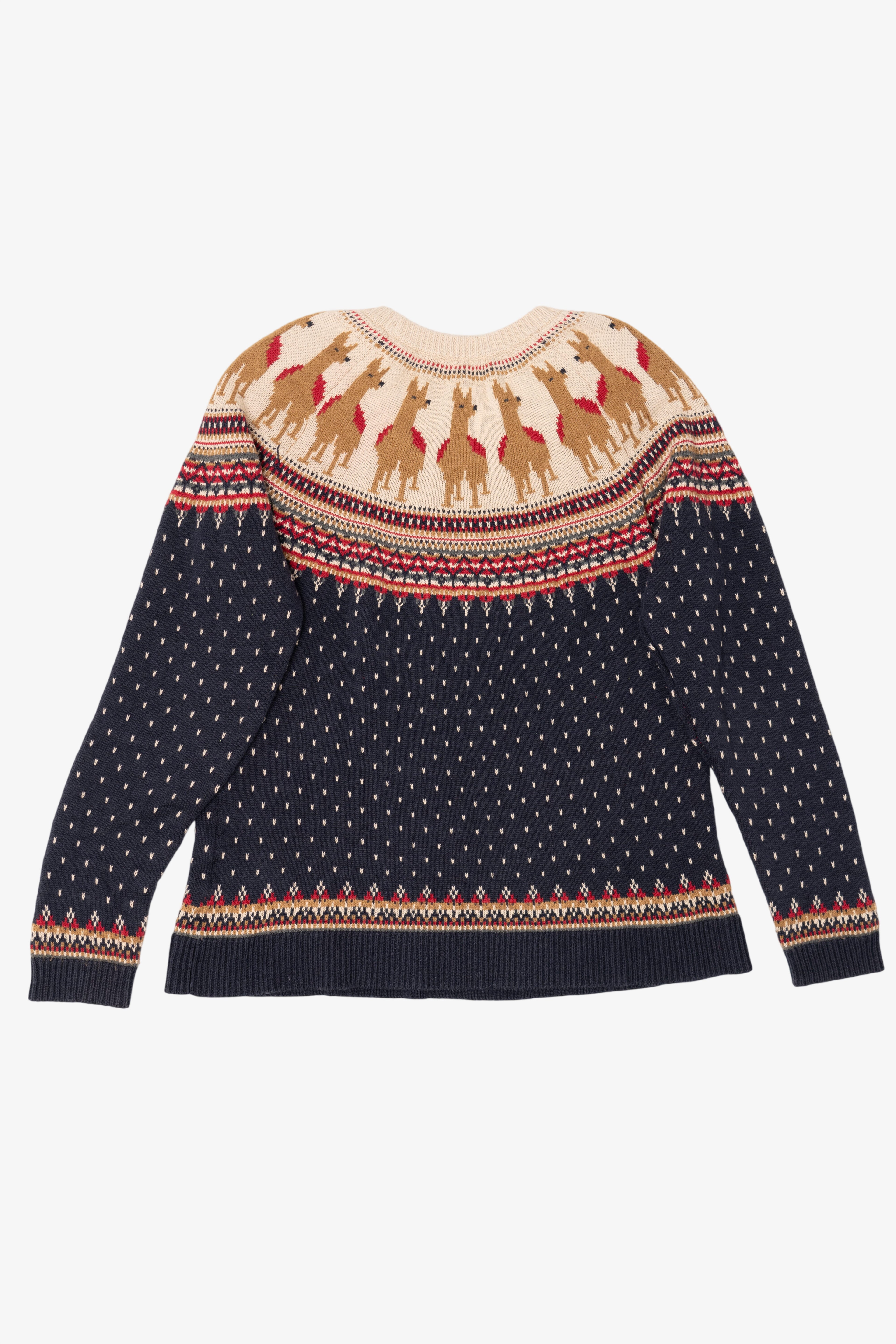Vintage Navy Blue Christopher & Banks Llamas Fair Isle Christmas Pullover (2000s)