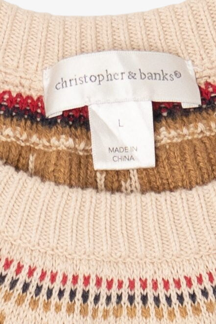 Vintage Navy Blue Christopher & Banks Llamas Fair Isle Christmas Pullover (2000s)