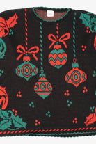 Vintage Black Holiday Time Ornaments Ugly Christmas Pullover (1980s)