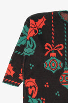 Vintage Black Holiday Time Ornaments Ugly Christmas Pullover (1980s)