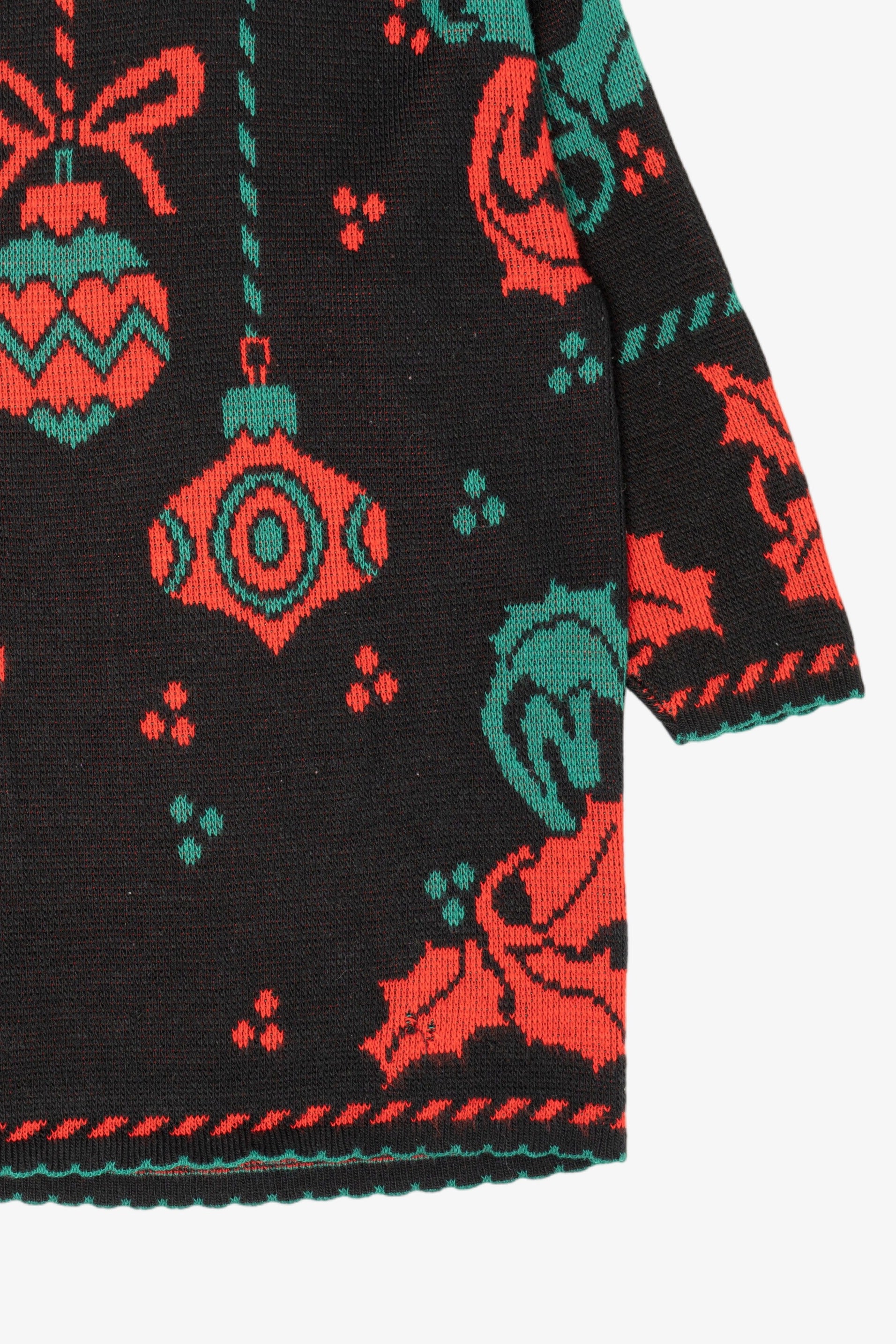 Vintage Black Holiday Time Ornaments Ugly Christmas Pullover (1980s)