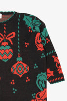Vintage Black Holiday Time Ornaments Ugly Christmas Pullover (1980s)