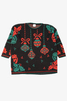 Vintage Black Holiday Time Ornaments Ugly Christmas Pullover (1980s)