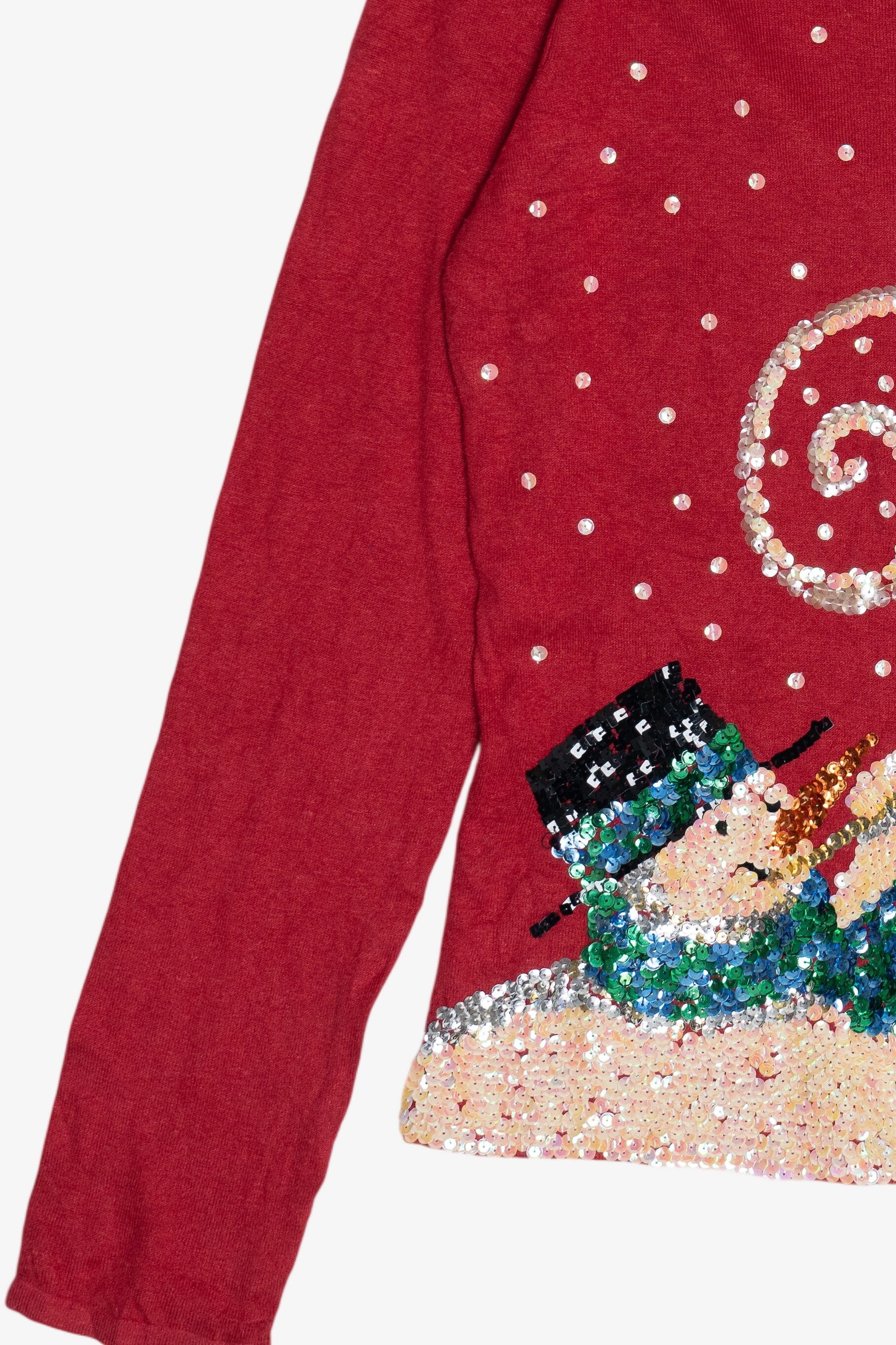 Vintage Sequin Snowman Lightweight Ugly Christmas Pullover (2000s)