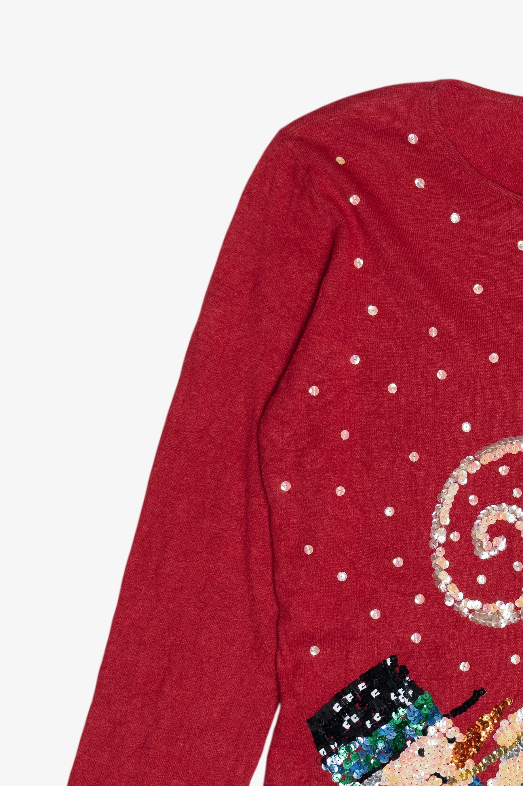 Vintage Sequin Snowman Lightweight Ugly Christmas Pullover (2000s)