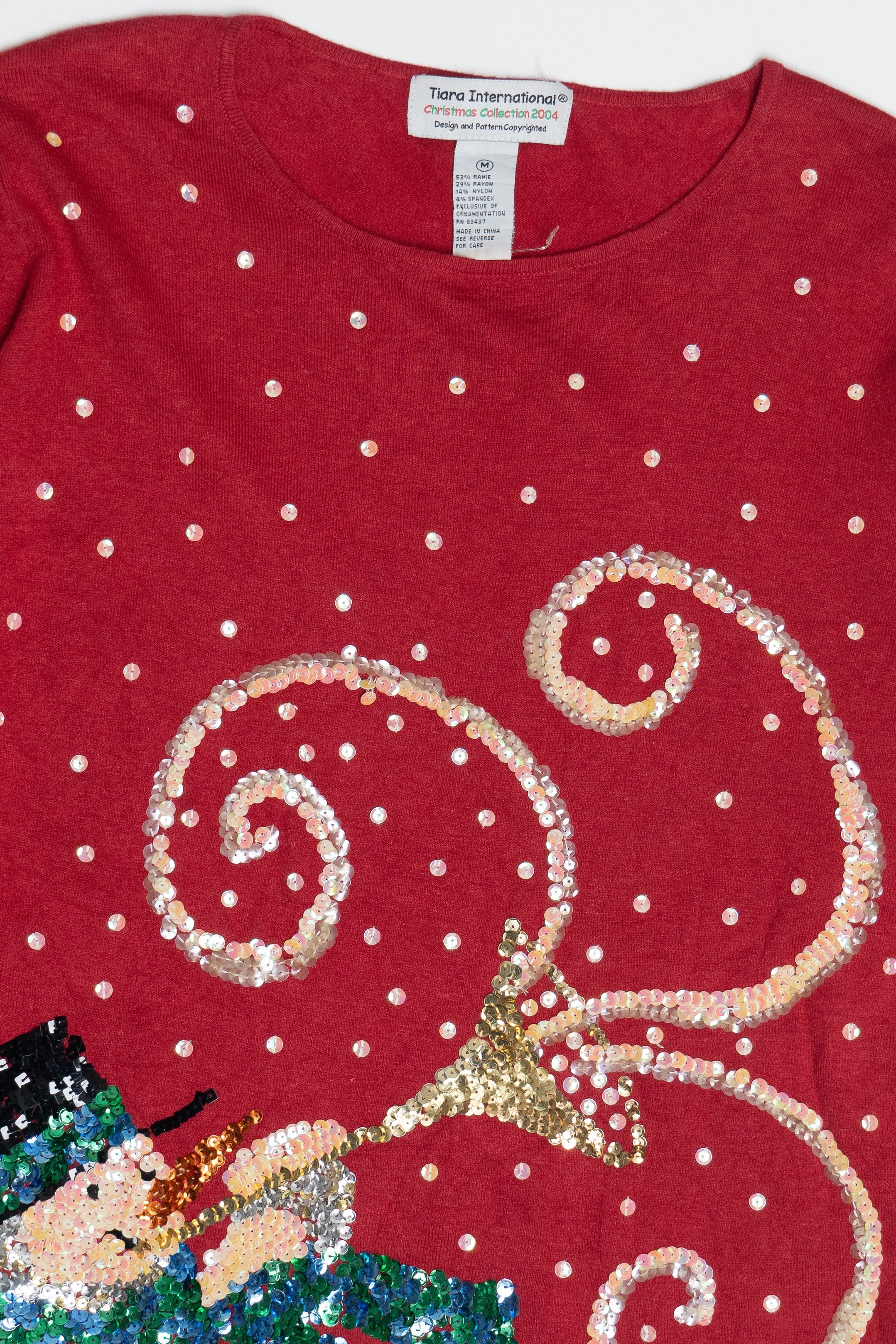 Vintage Sequin Snowman Lightweight Ugly Christmas Pullover (2000s)