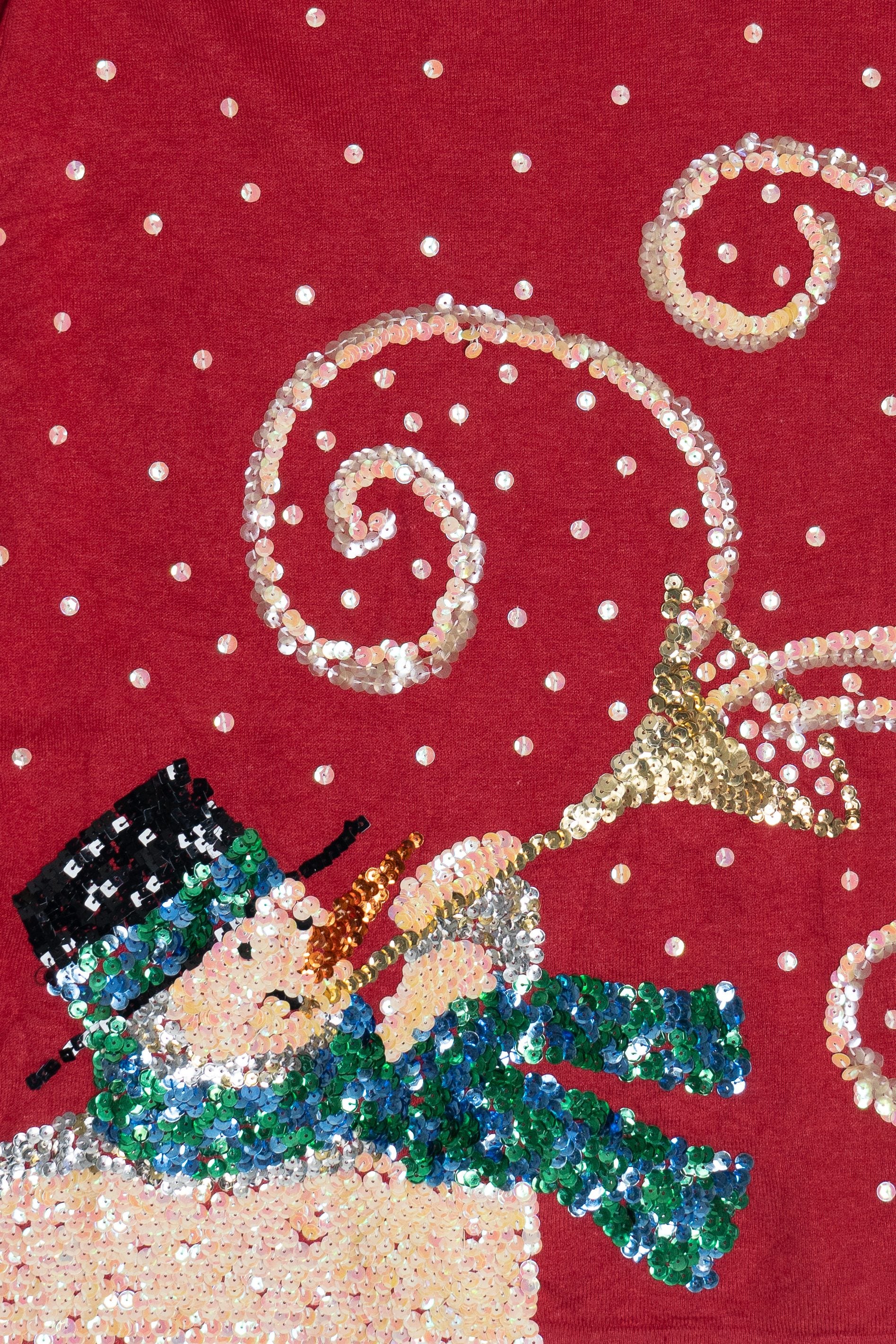 Vintage Sequin Snowman Lightweight Ugly Christmas Pullover (2000s)