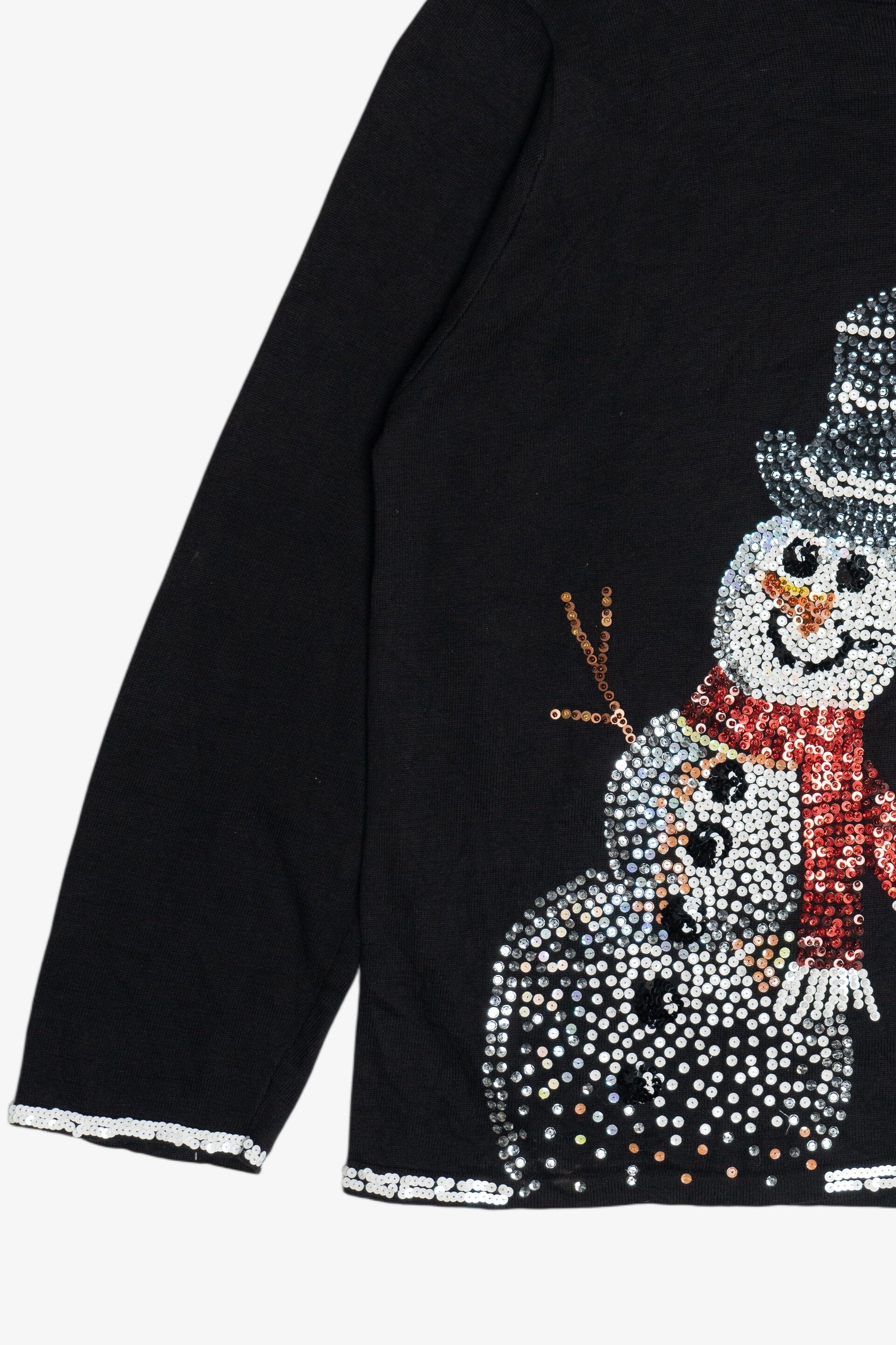 Vintage Michael Simon Sequin Snowman Lightweight Ugly Christmas Pullover (2000s)