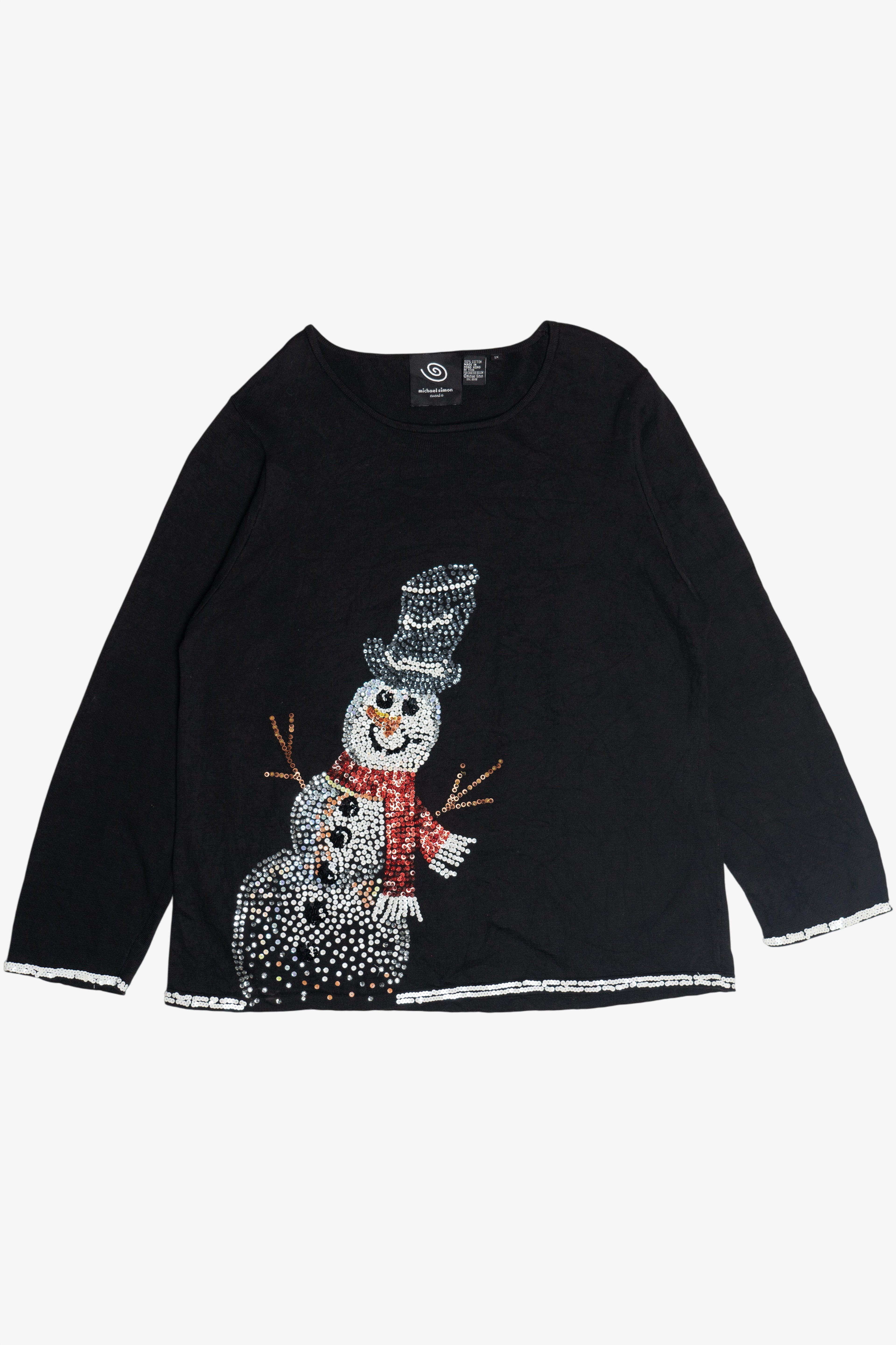Vintage Michael Simon Sequin Snowman Lightweight Ugly Christmas Pullover (2000s)