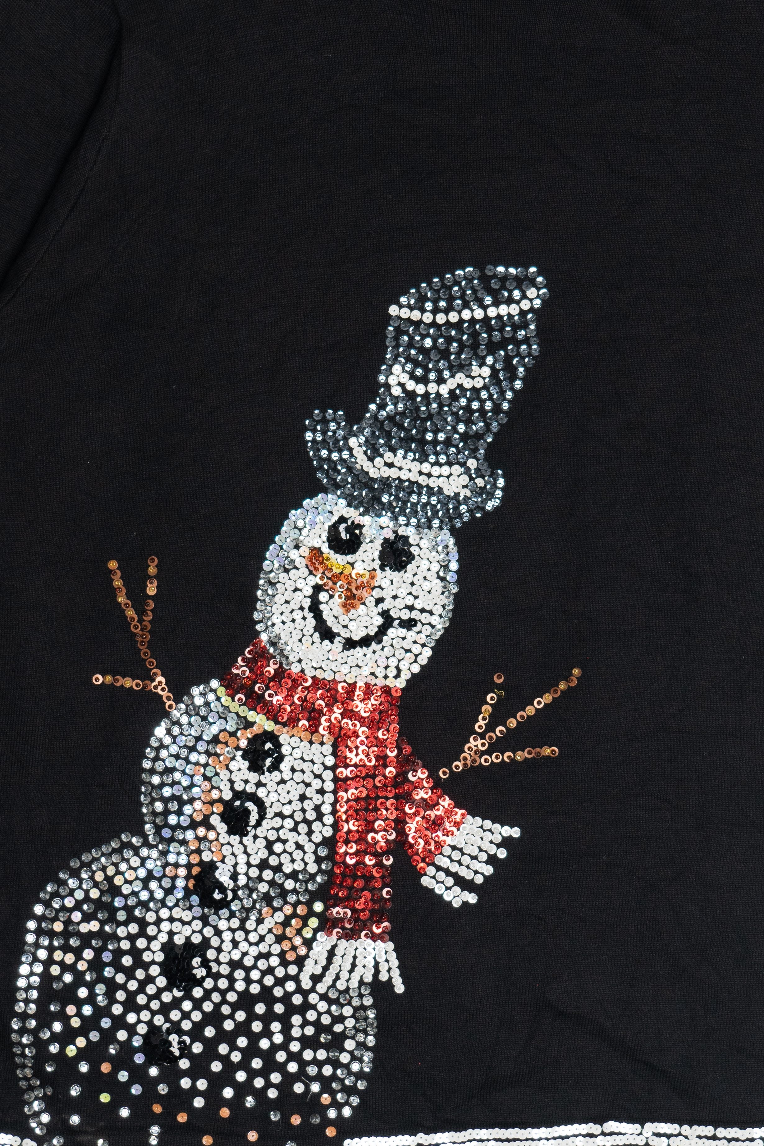 Vintage Michael Simon Sequin Snowman Lightweight Ugly Christmas Pullover (2000s)