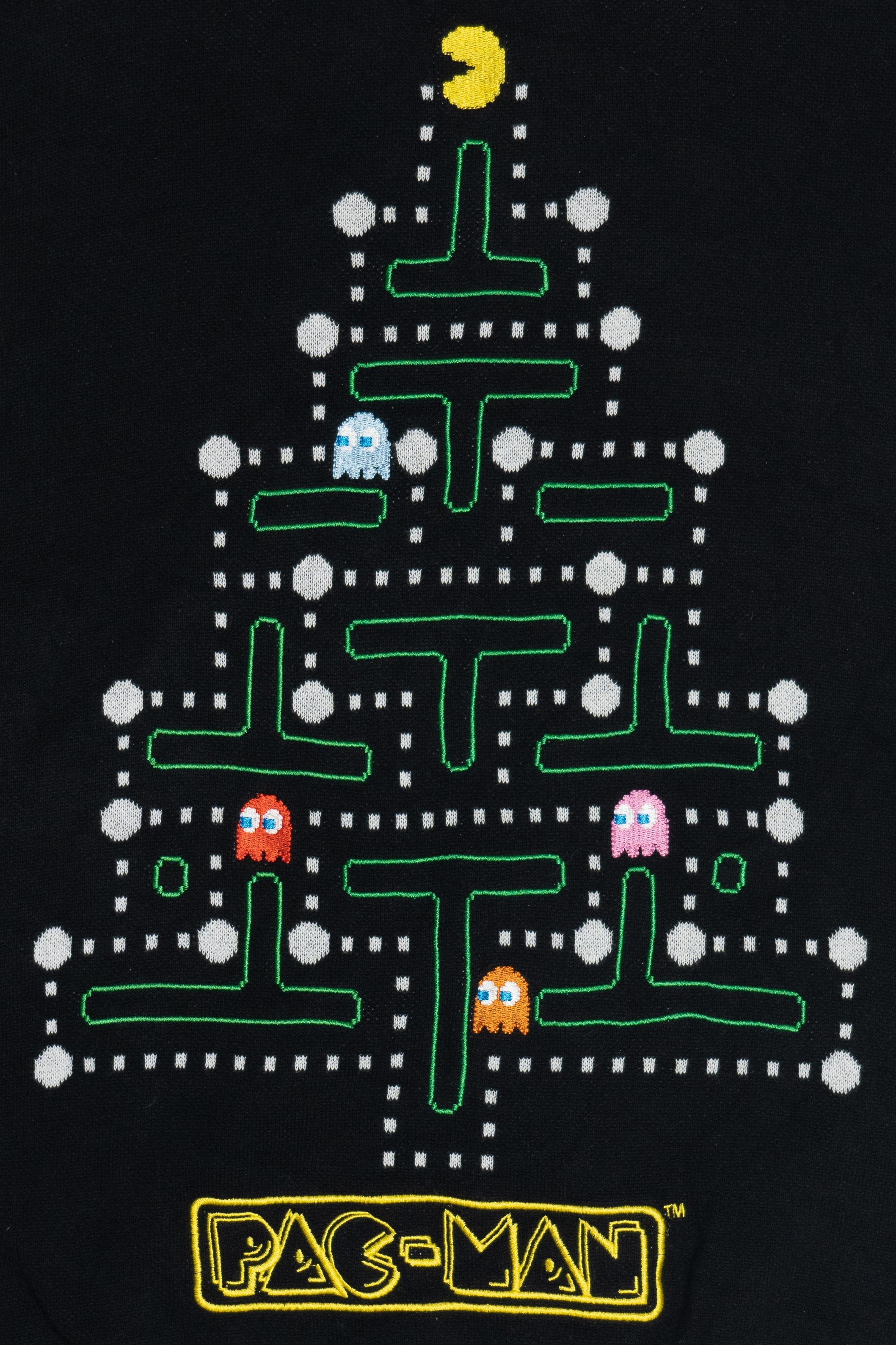 Pac-Man Christmas Tree Embroidered Ugly Christmas Sweater (2010s)