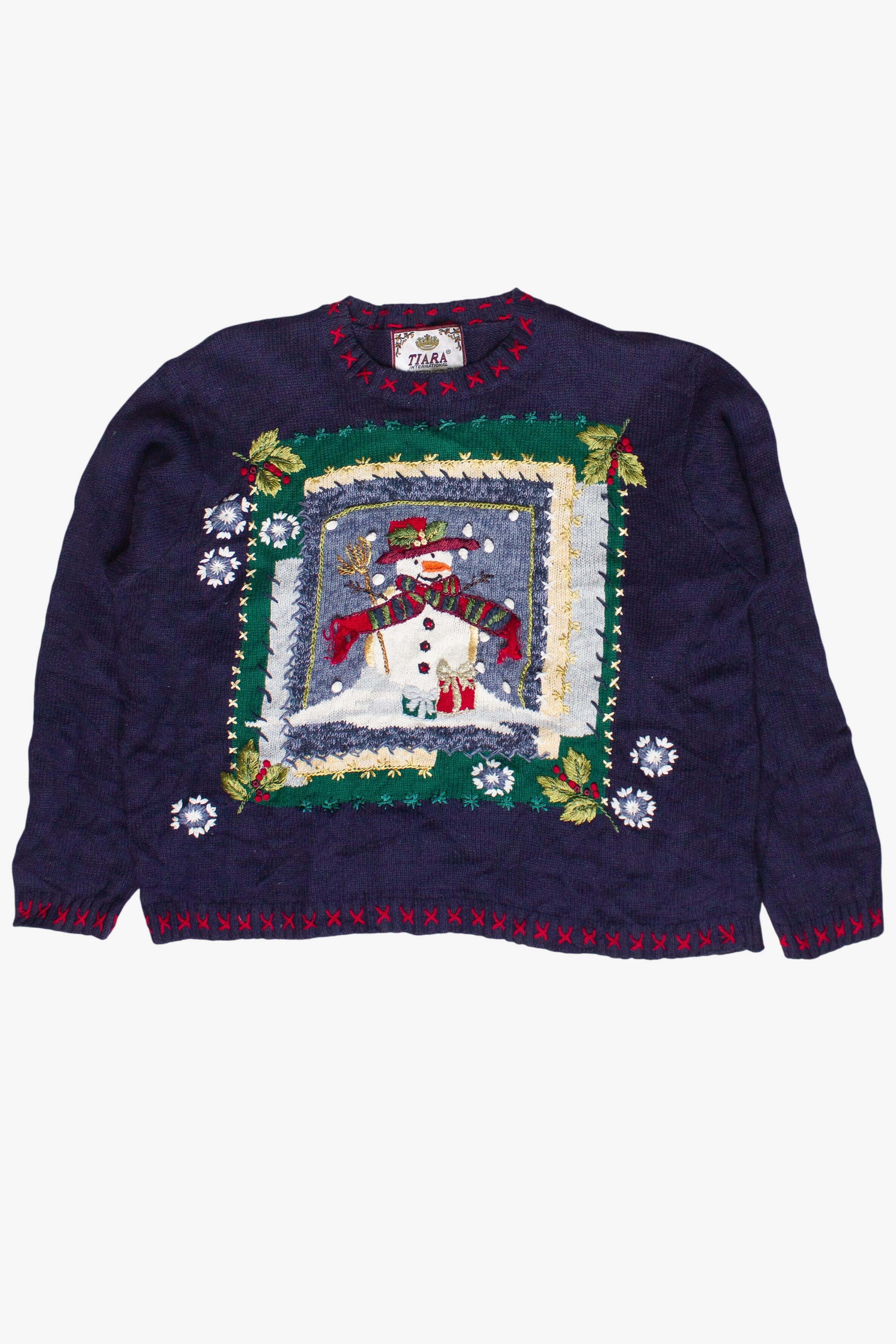 Vintage Embroidered Snowman Patchwork Ugly Christmas Sweater